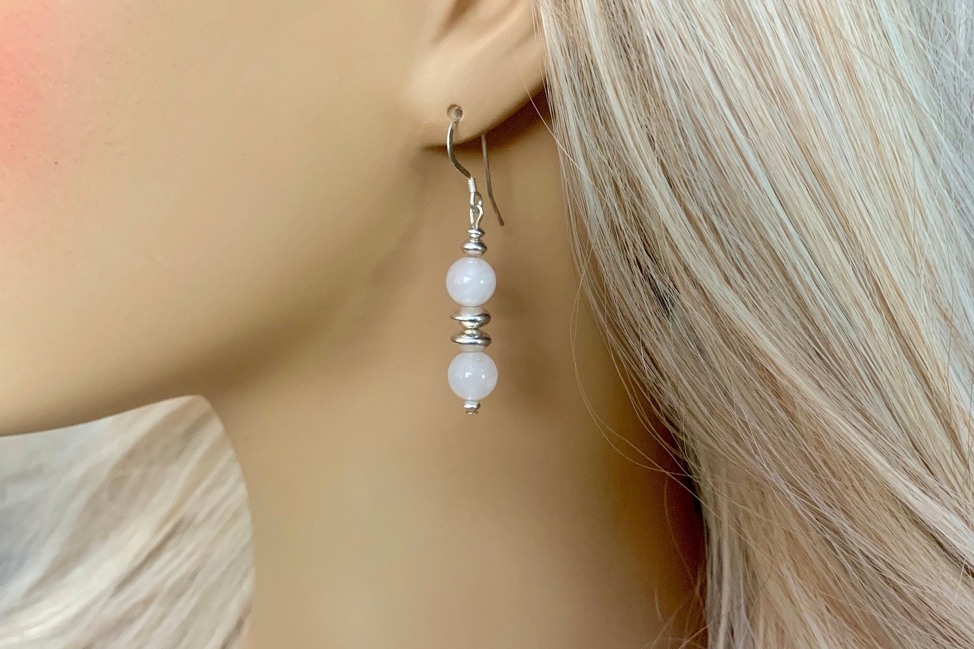 Gemstone Earrings, Sterling Silver Earrings, Red Lightening Agate, Red Jasper, Rose Quartz Earrings