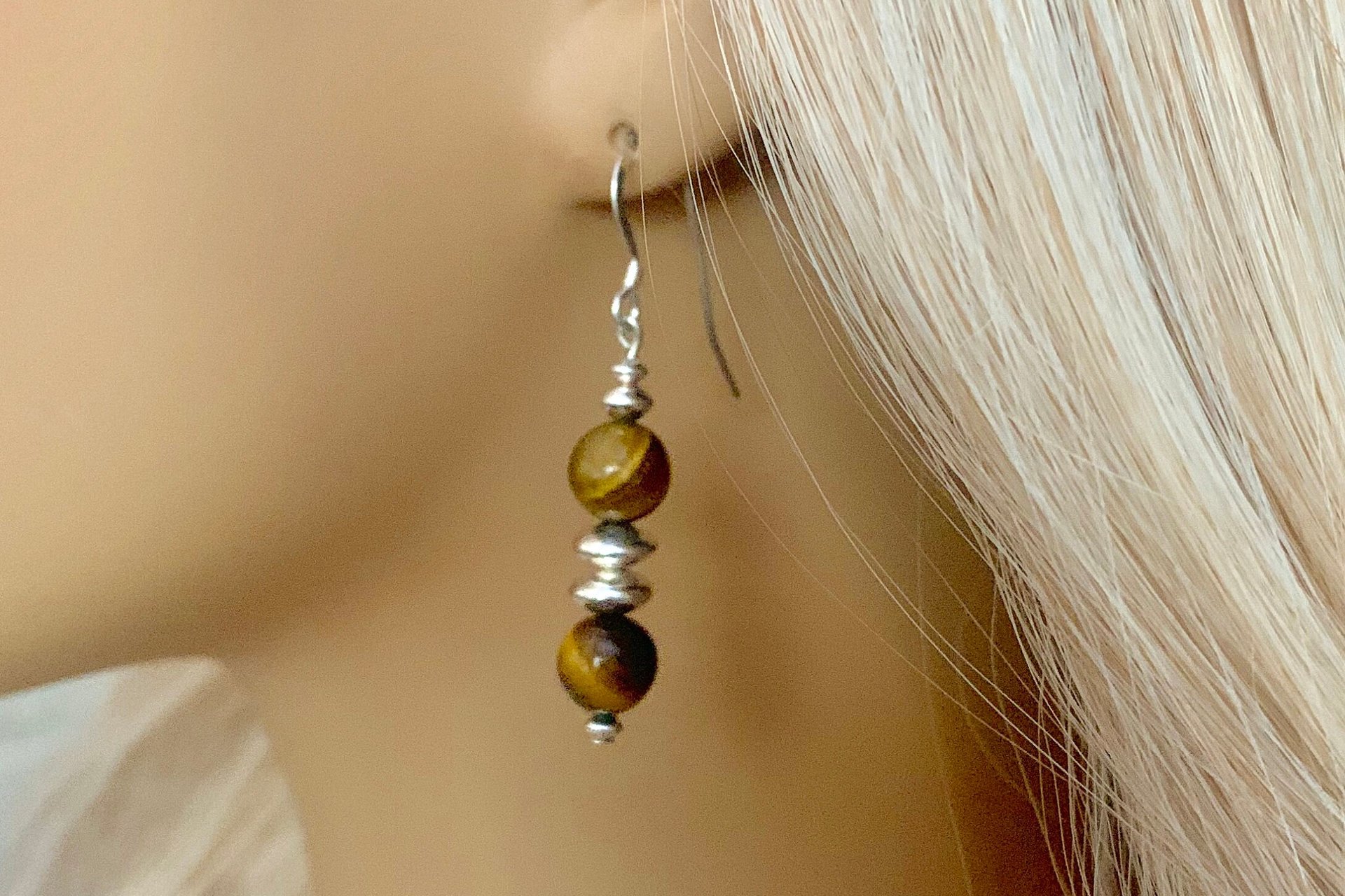 Gemstone Earrings, Sterling Silver Earrings, Honey Tiger Eye Earrings, Lapis Lazuli Earrings, Tiger Eye  Earrings