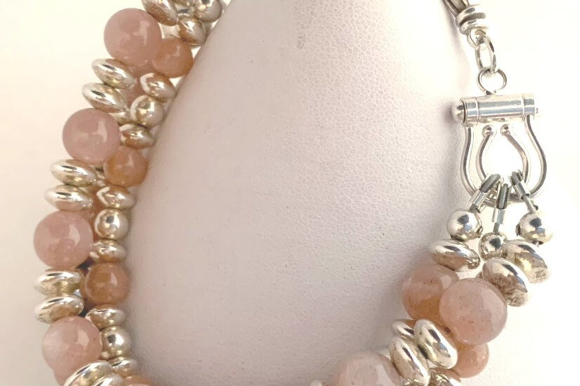 Moonstone Bracelet, Sterling Silver Bracelet, Pink Flake Moonstone Bracelet, Gemstone Bracelet, Multistrand Bracelet,