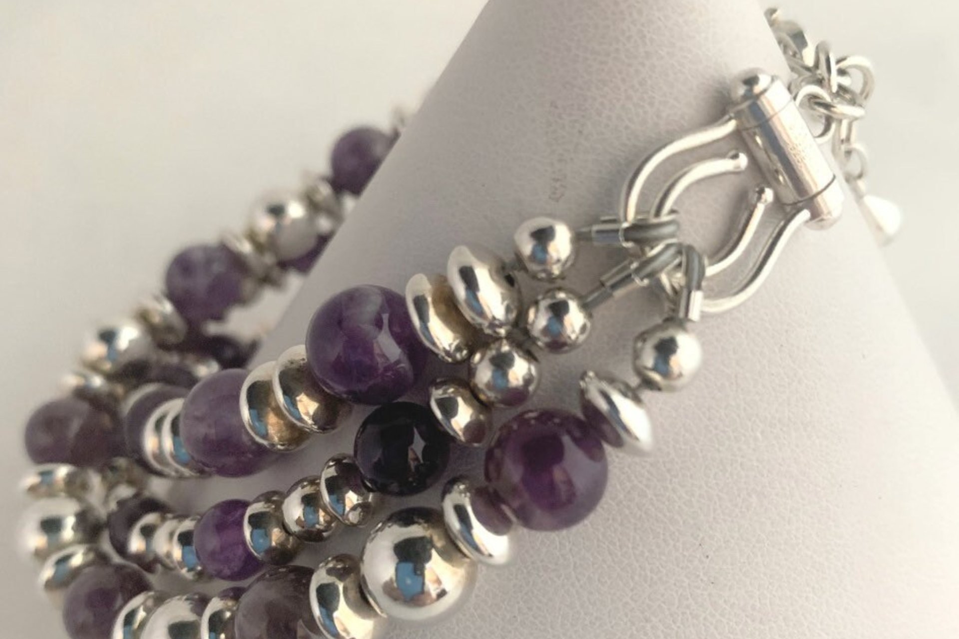 Amethyst Bracelet, Sterling Silver Bracelet, Gemstone Bracelet, Multistrand, Adjustable Bracelet