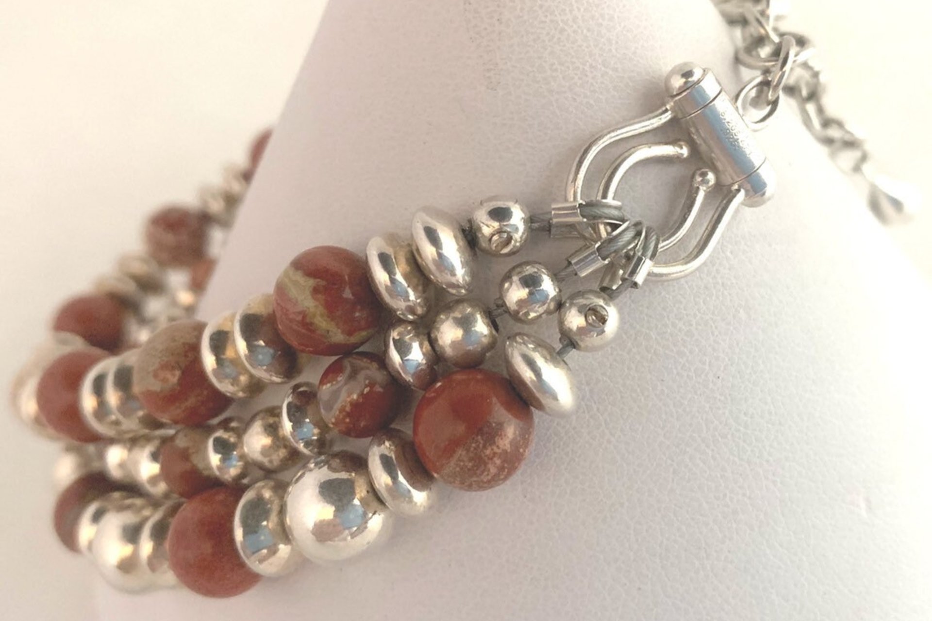 Jasper Bracelet, Sterling Silver Bracelet, Gemstone Bracelet, Multistrand, Adjustable Bracelet