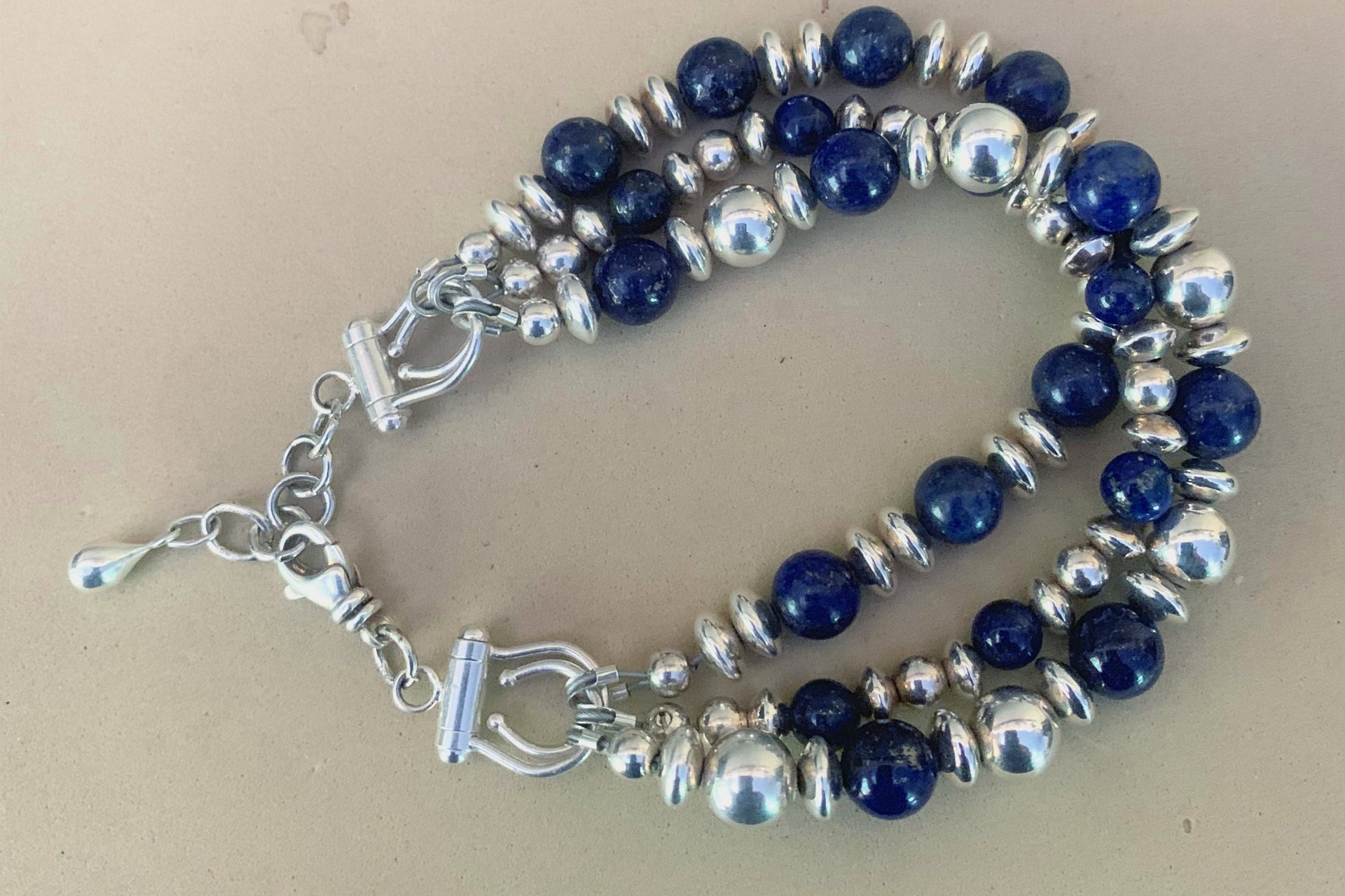 Lapis Lazuli Bracelet, Sterling Silver Bracelet, Gemstone Bracelet,  Multistrand  Bracelet, Adjustable Bracelet