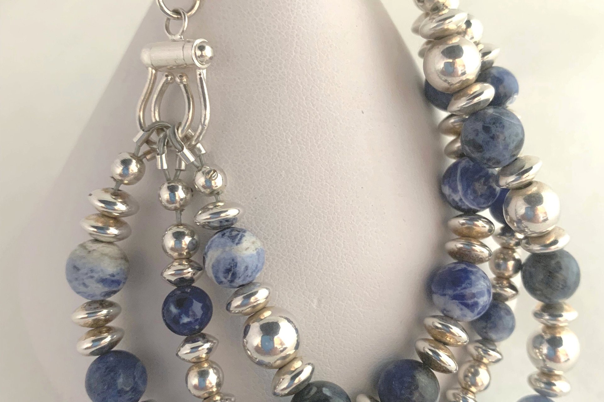 Sterling Silver Bracelet, Sodalite Gemstone Bracelet, Sodalite and Sterling Silver Bracelet, Adjustable Multistrand Bracelet