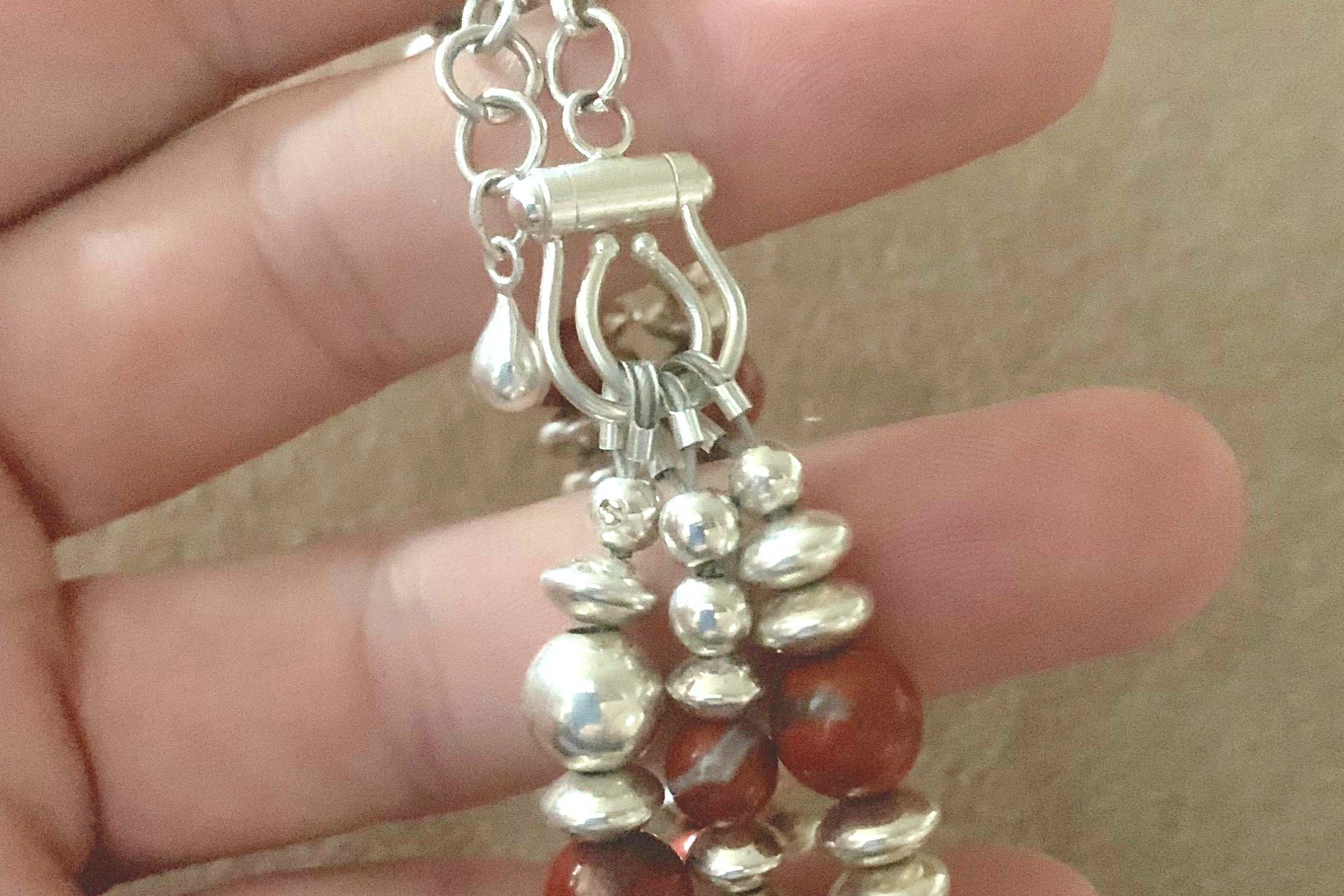 Jasper Bracelet, Sterling Silver Bracelet, Gemstone Bracelet, Multistrand, Adjustable Bracelet