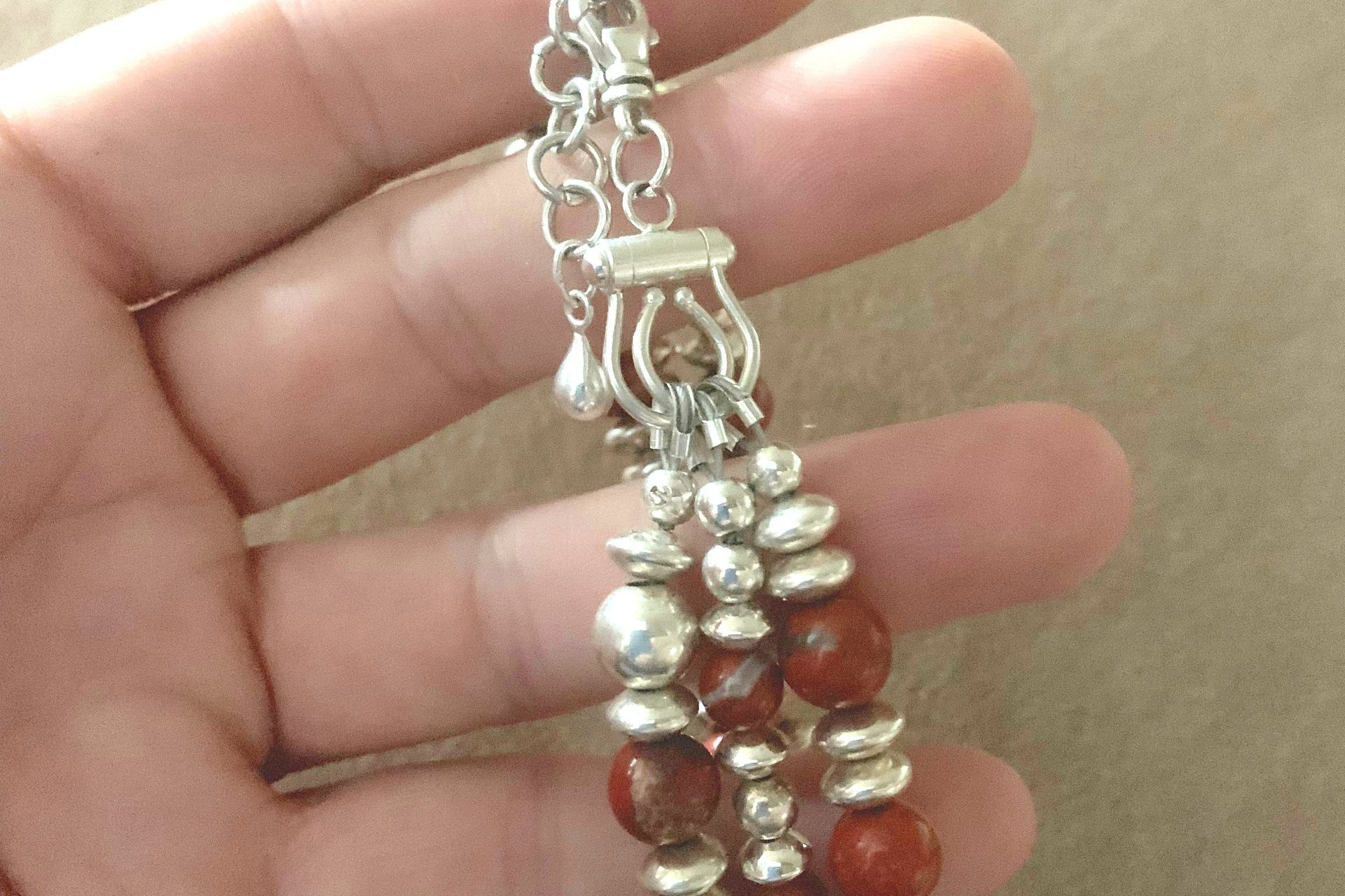 Jasper Bracelet, Sterling Silver Bracelet, Gemstone Bracelet, Multistrand, Adjustable Bracelet
