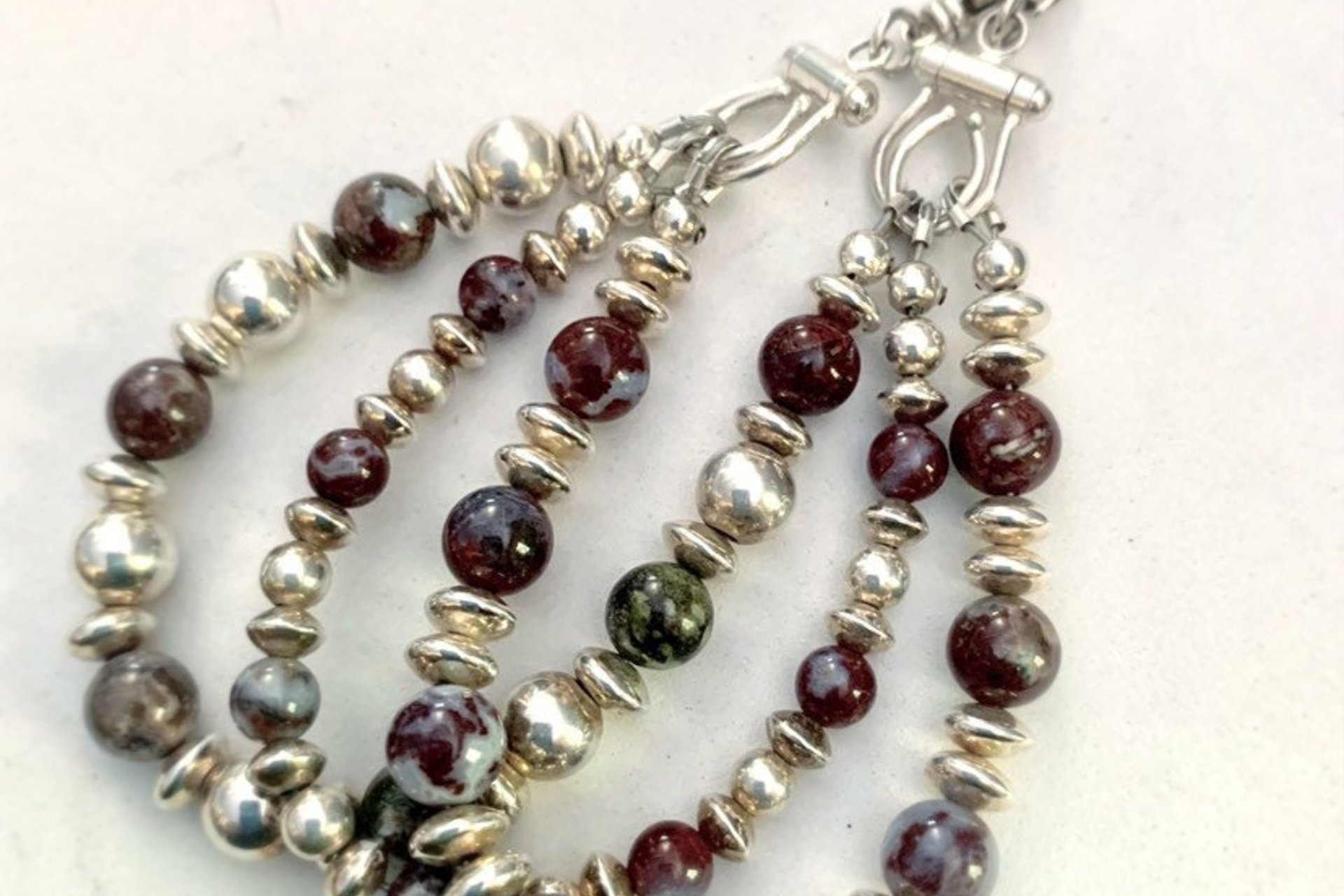 Agate Bracelet, Sterling Silver Bracelet, Red Lightening Agate Bracelet, Gemstone  Bracelet, Multistrand
