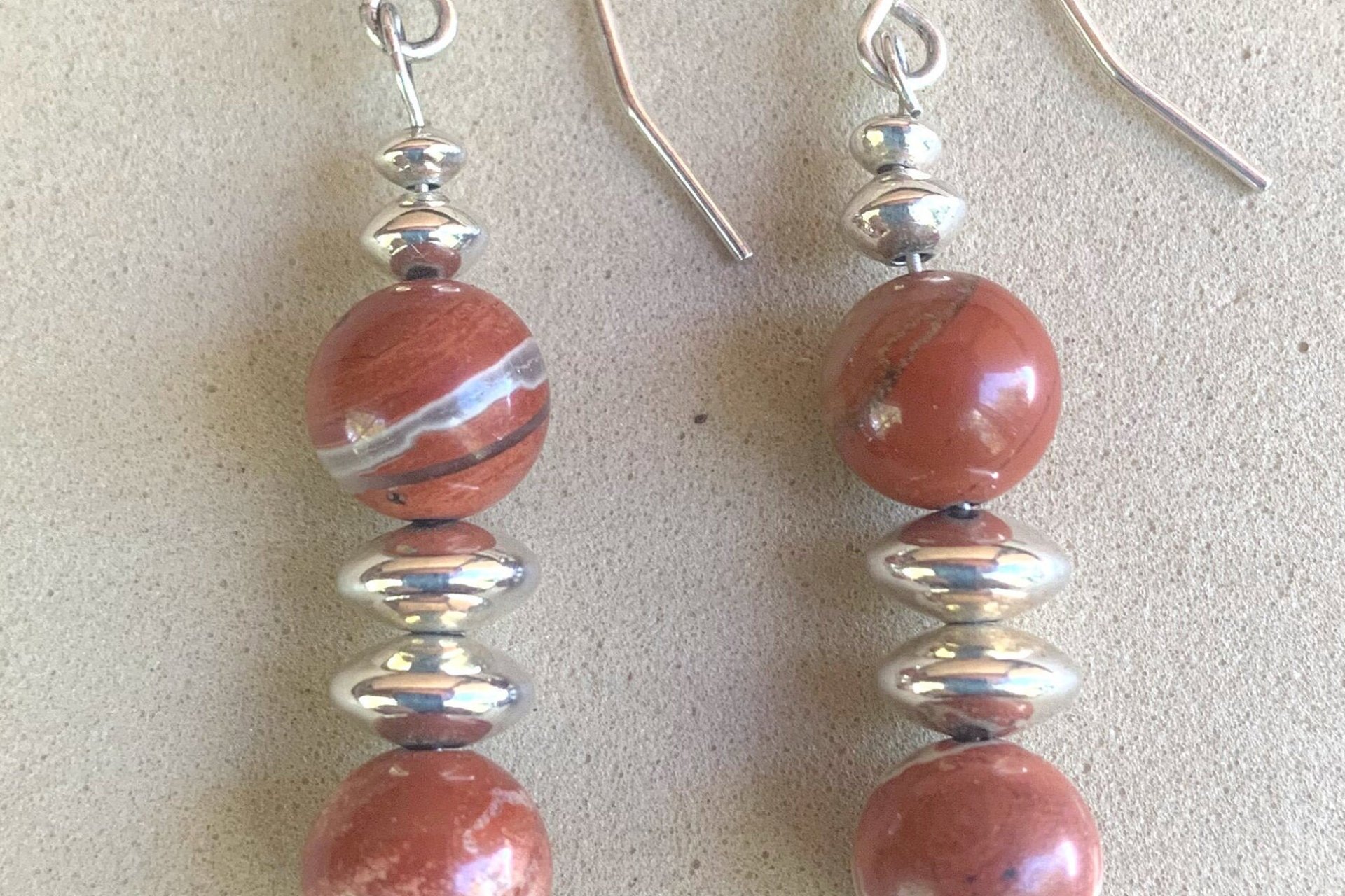 Gemstone Earrings, Sterling Silver Earrings, Red Lightening Agate, Red Jasper, Rose Quartz Earrings