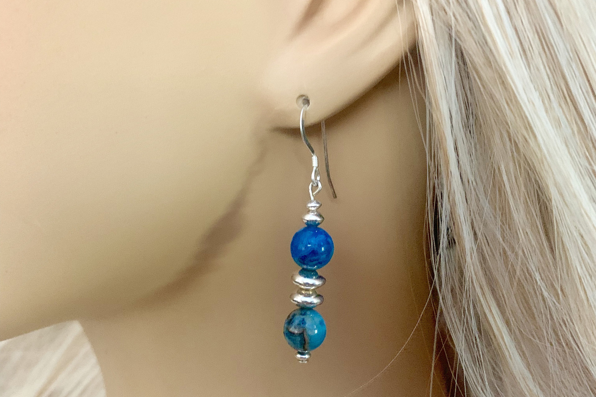 Gemstone Earrings, Sterling Silver Earrings, Blue Lace Agate, Crazy Lace Agate Earrings, Botswana Agate Earrings, Southwestern Earrings