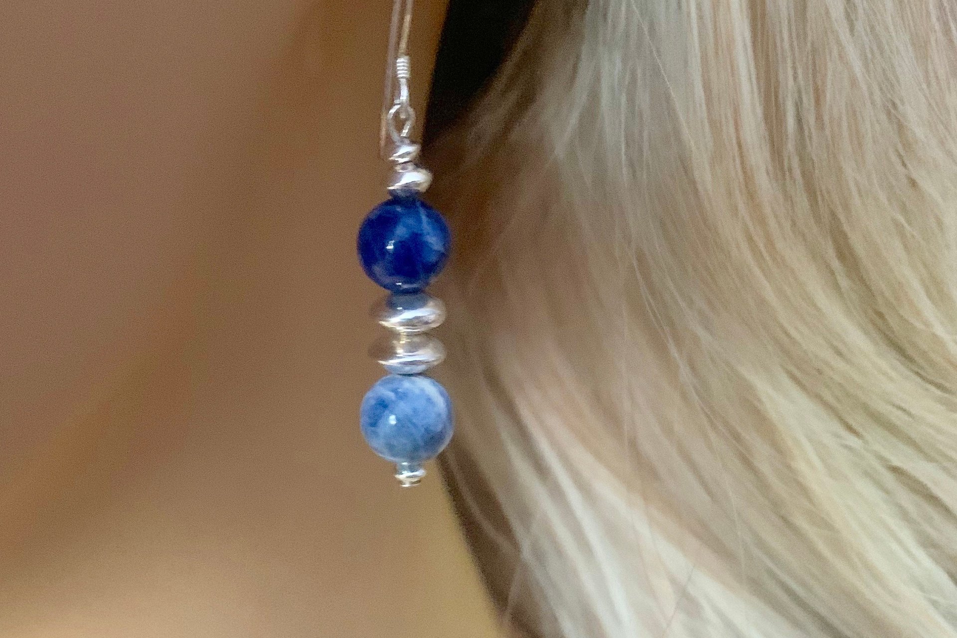 Gemstone Earrings, Sterling Silver Earrings, Sodalite Earrings, White Crystal Pearl Earrings, Druzy Agate Earrings