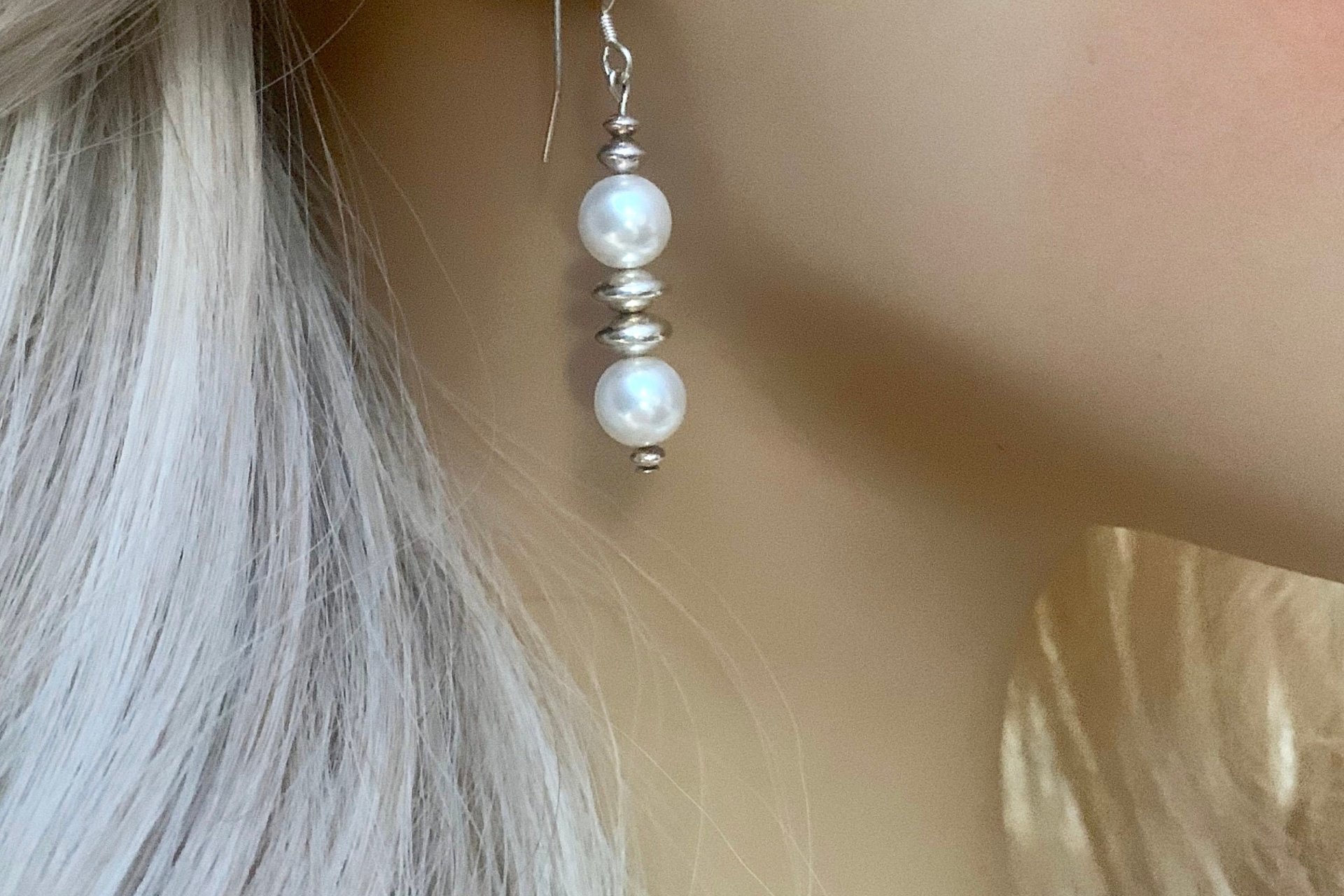 Gemstone Earrings, Sterling Silver Earrings, Sodalite Earrings, White Crystal Pearl Earrings, Druzy Agate Earrings