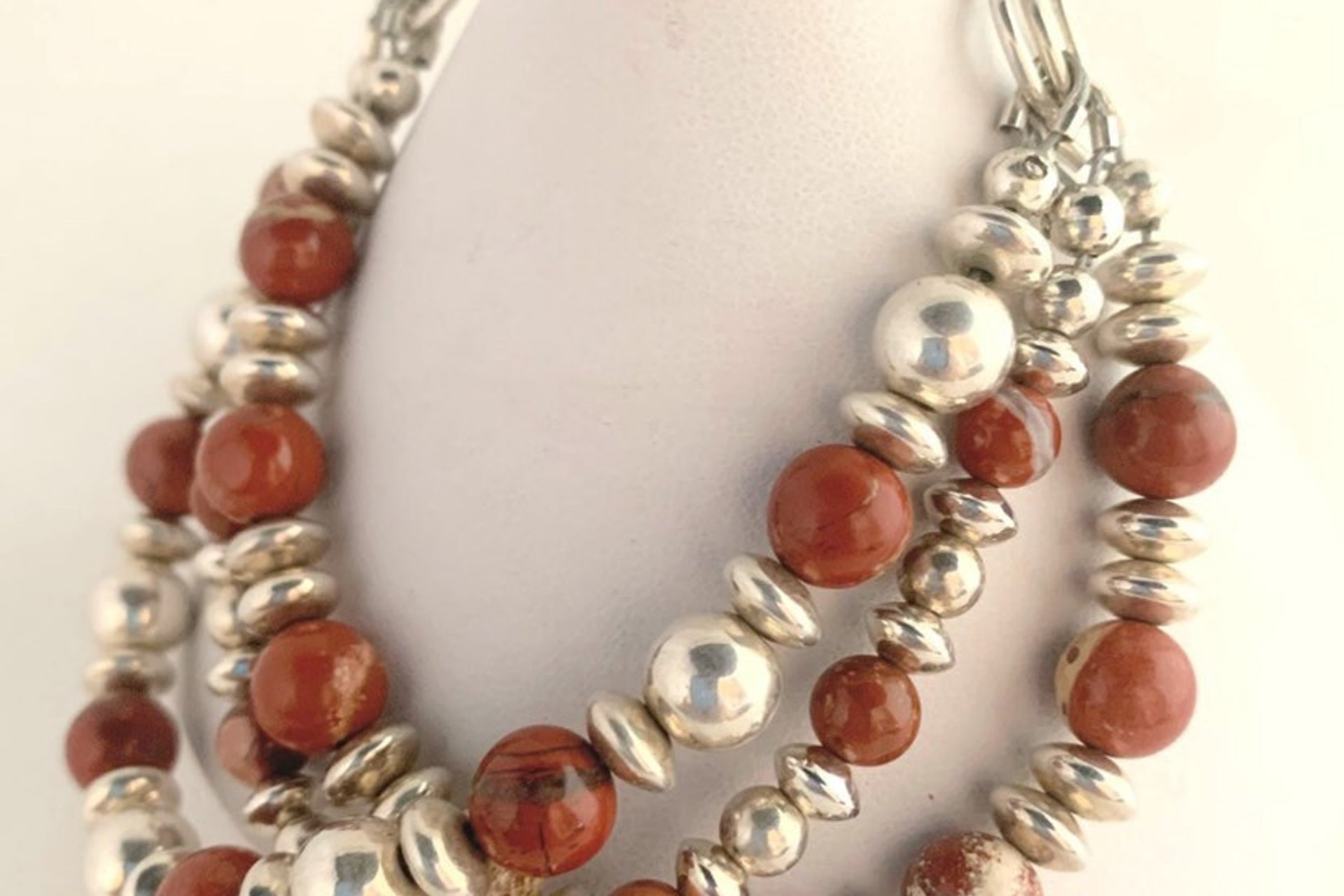 Jasper Bracelet, Sterling Silver Bracelet, Gemstone Bracelet, Multistrand, Adjustable Bracelet