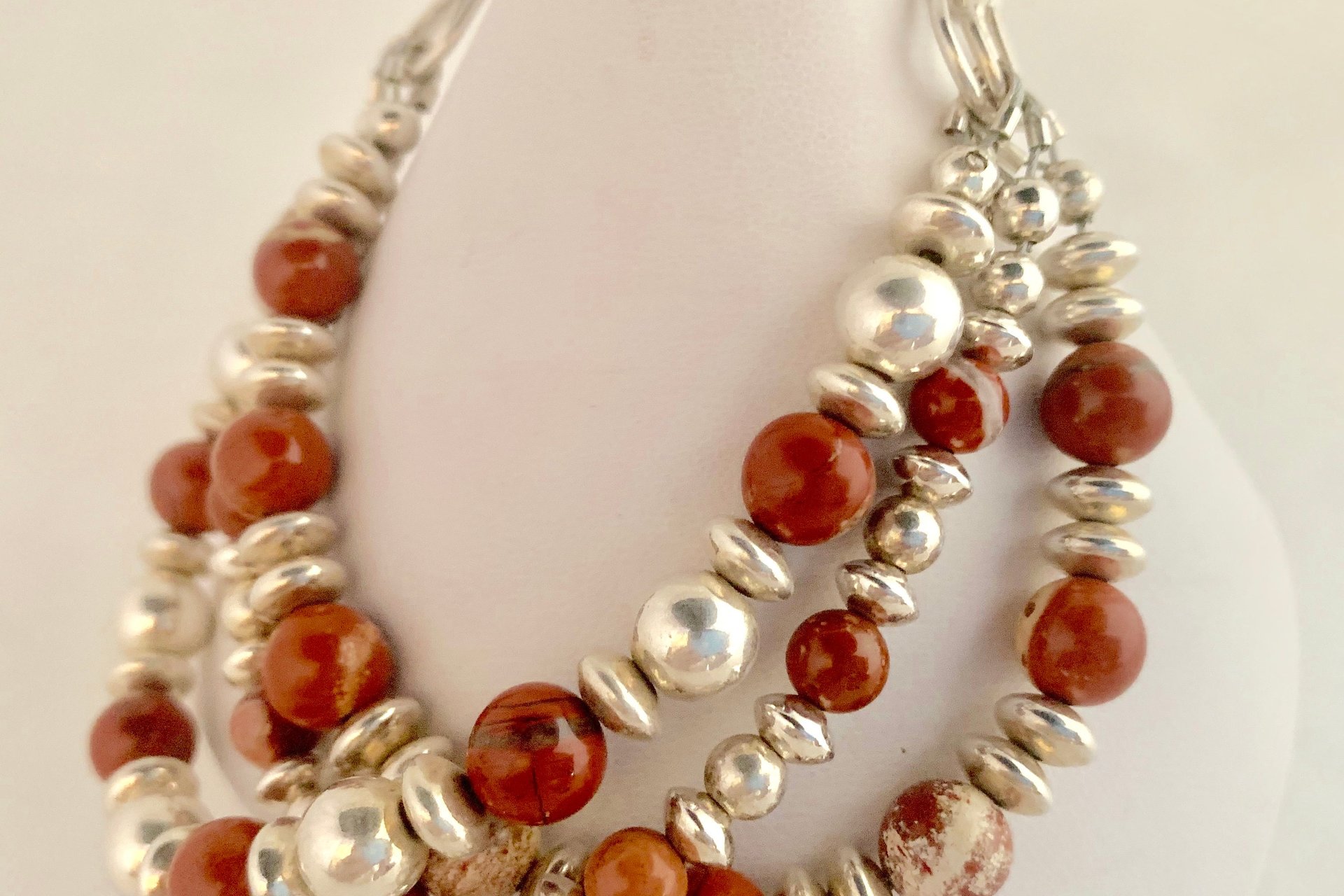 Jasper Bracelet, Sterling Silver Bracelet, Gemstone Bracelet, Multistrand, Adjustable Bracelet