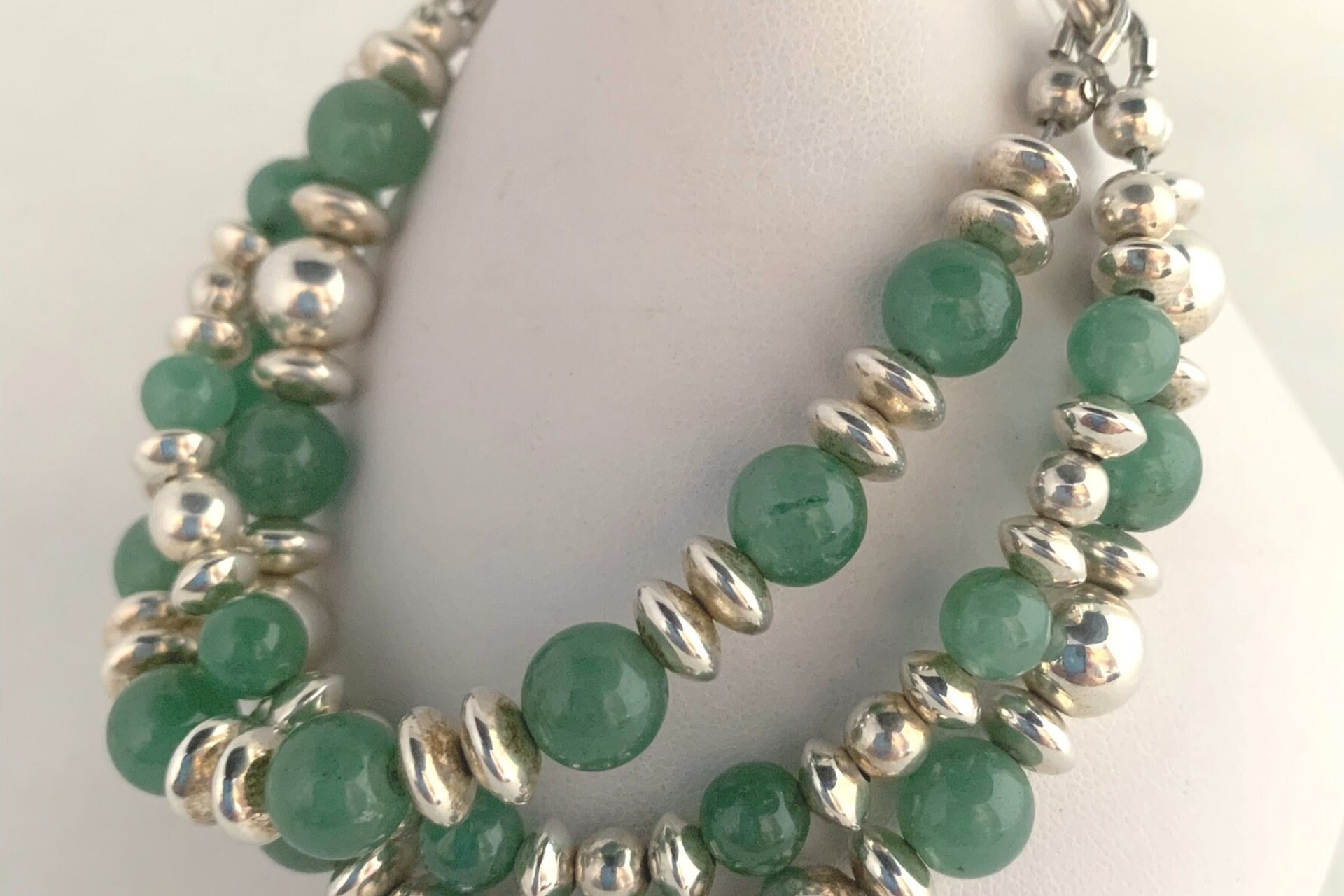 Green Aventurine Bracelet, Sterling Silver Bracelet, Gemstone Bracelet, Adjustable Multistrand Bracelet
