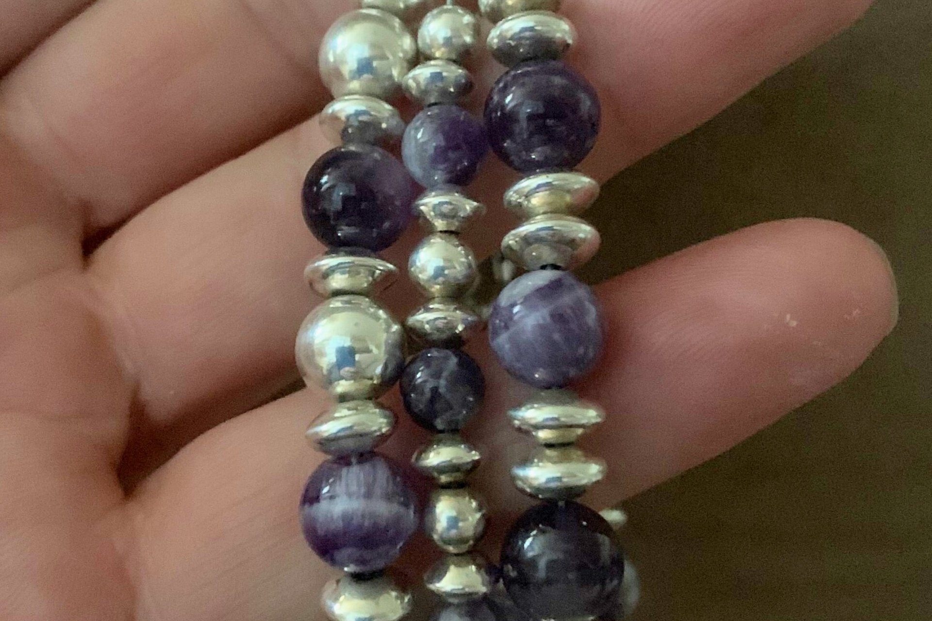 Amethyst Bracelet, Sterling Silver Bracelet, Gemstone Bracelet, Multistrand, Adjustable Bracelet