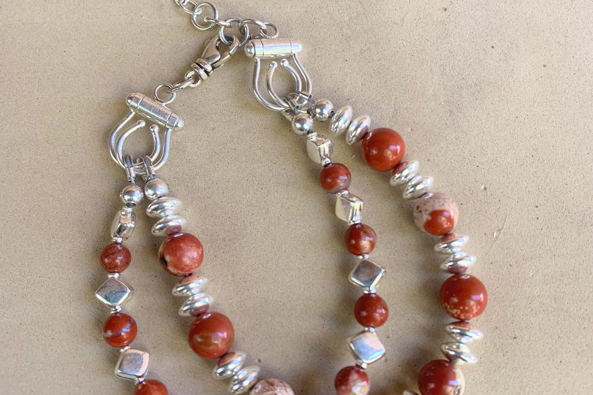 Gemstone Bracelet, Sterling Silver Bracelet, Red Lightening Agate Bracelet, Adjustable, Multistrand Bracelet