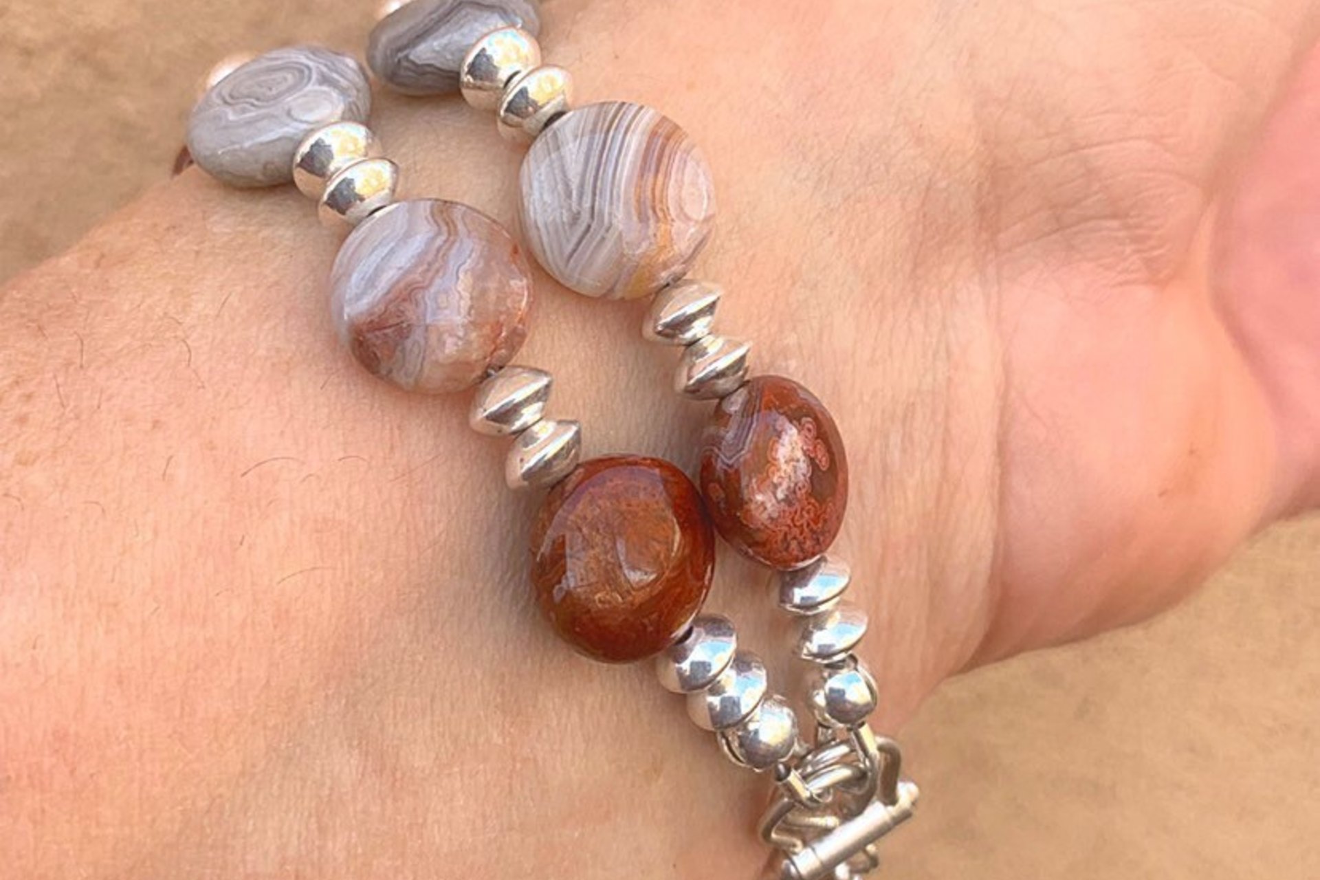 Agate Bracelet, Laguna Lace Agate Bracelet, Gemstone Bracelet, Sterling Silver Bracelet