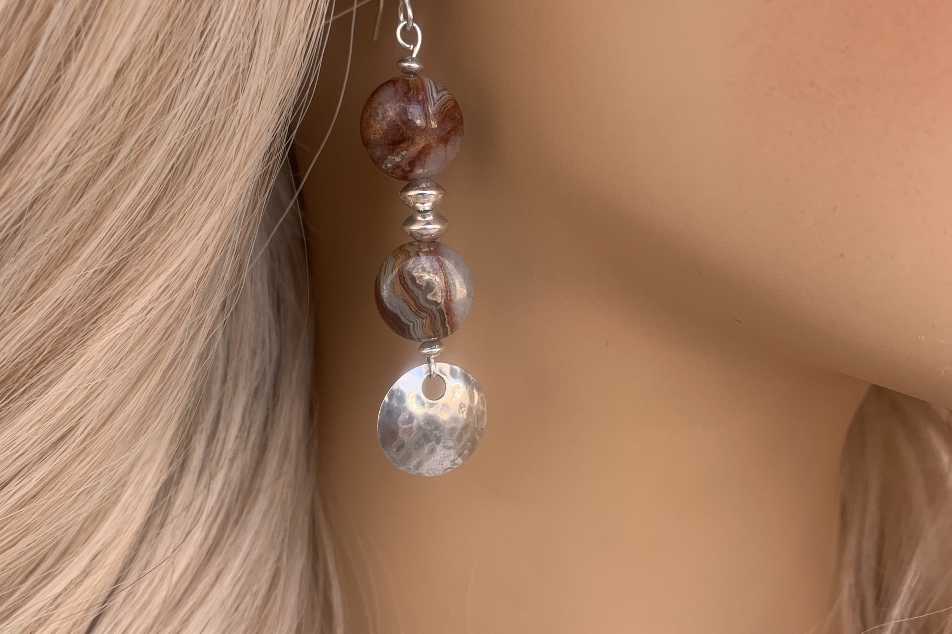 Sterling Silver Earrings, Gemstone Earrings, Laguna Lace Agate Earrings