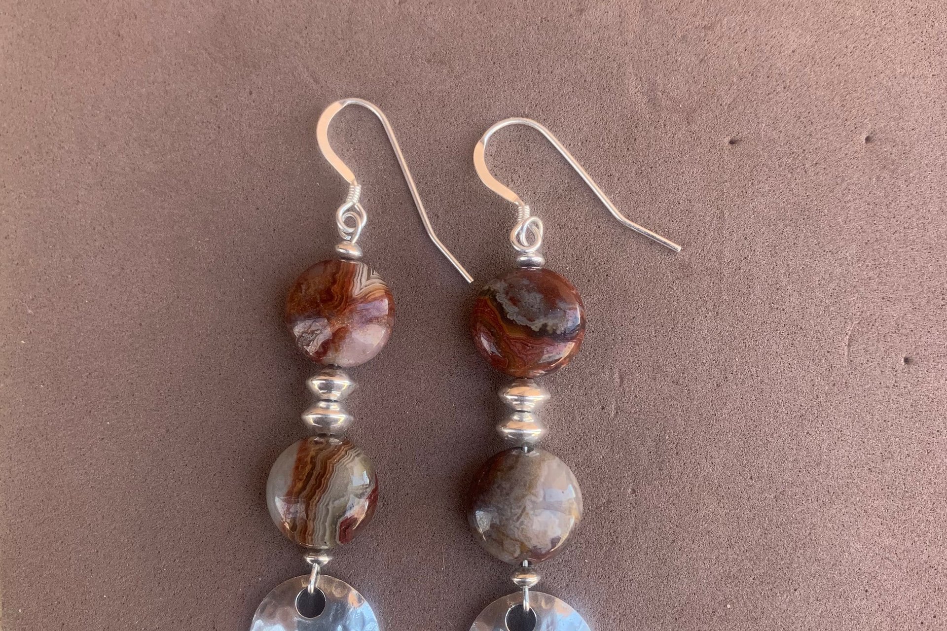 Sterling Silver Earrings, Gemstone Earrings, Laguna Lace Agate Earrings