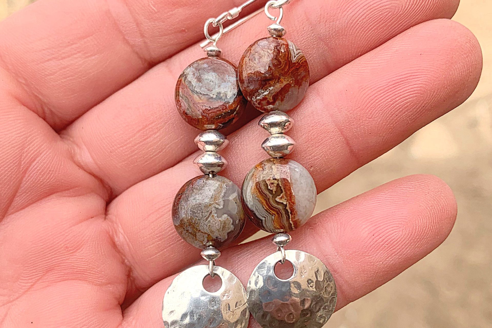 Sterling Silver Earrings, Gemstone Earrings, Laguna Lace Agate Earrings