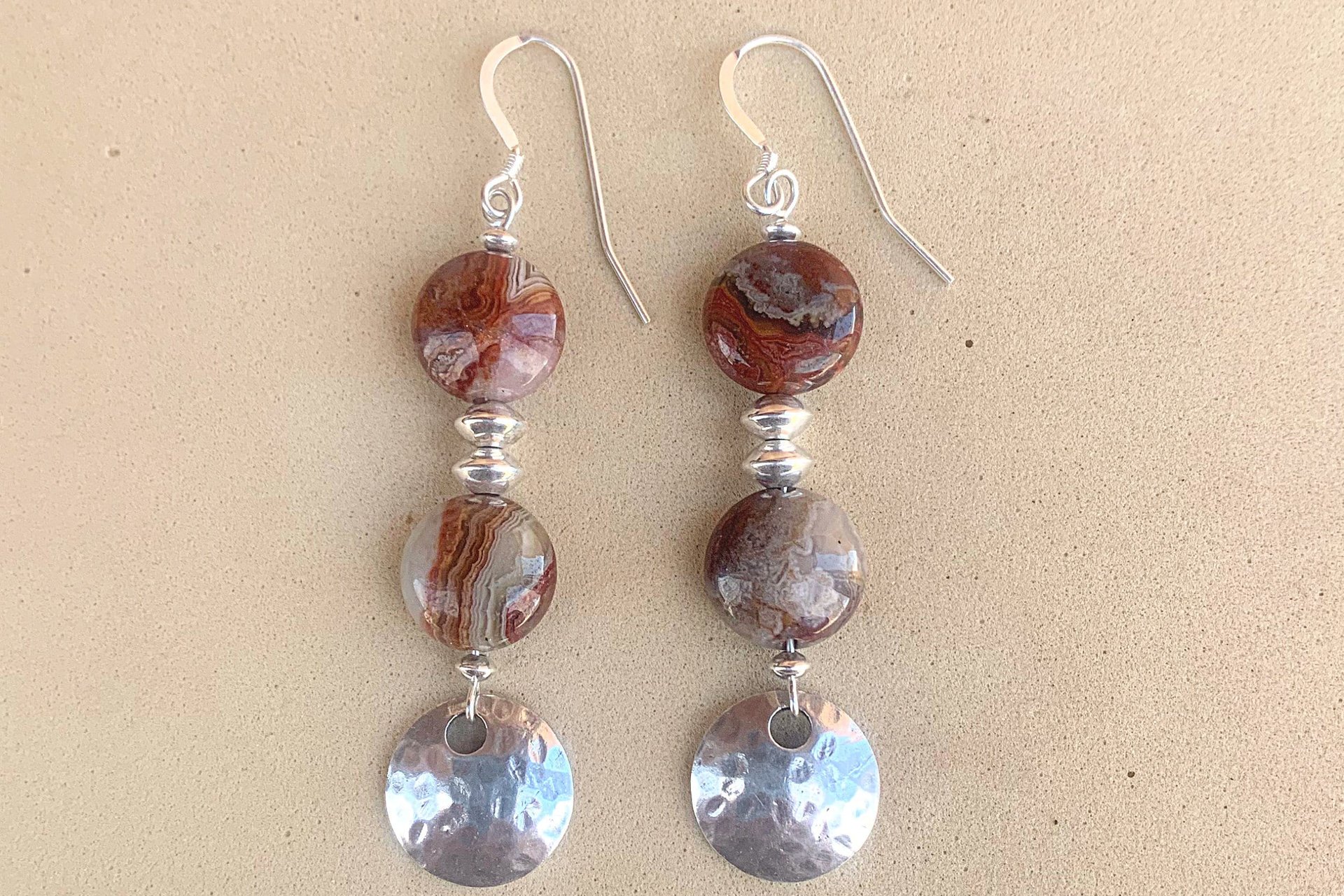 Sterling Silver Earrings, Gemstone Earrings, Laguna Lace Agate Earrings