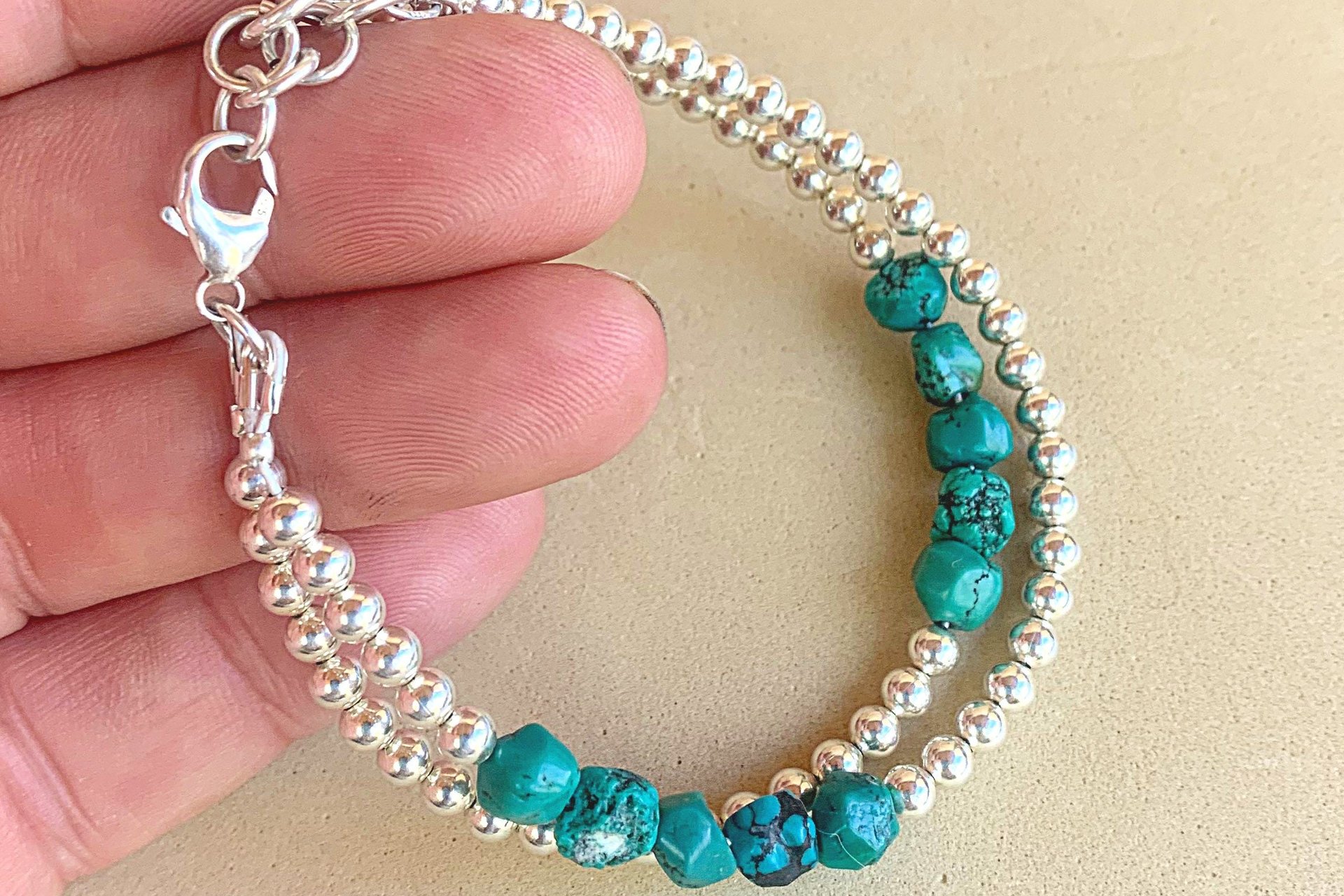 Turquoise Bracelet, Sterling Silver Bracelet, Turquoise Nugget Bracelet, Southwestern Bracelet, Multistrand Bracelet