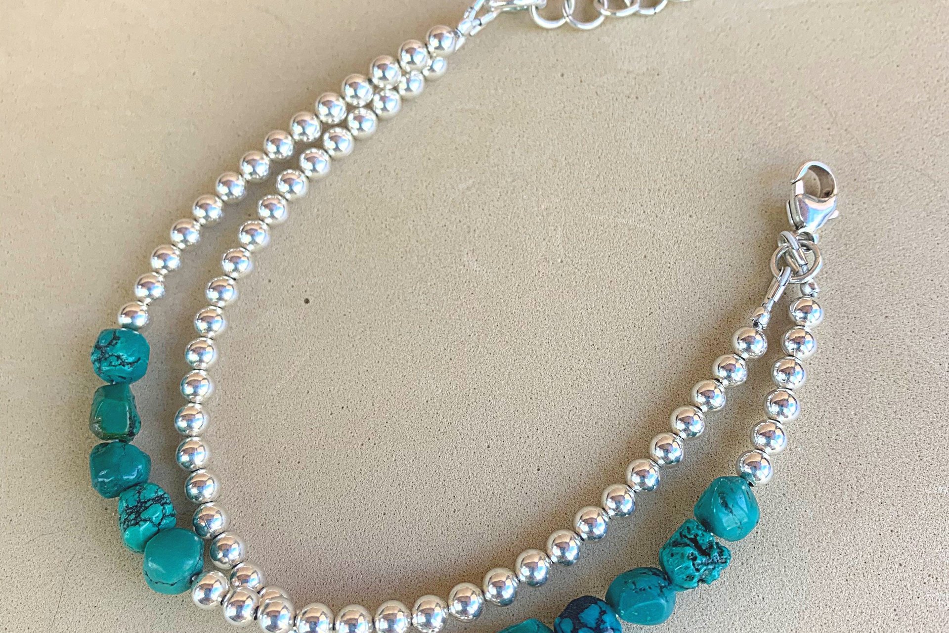 Turquoise Bracelet, Sterling Silver Bracelet, Turquoise Nugget Bracelet, Southwestern Bracelet, Multistrand Bracelet