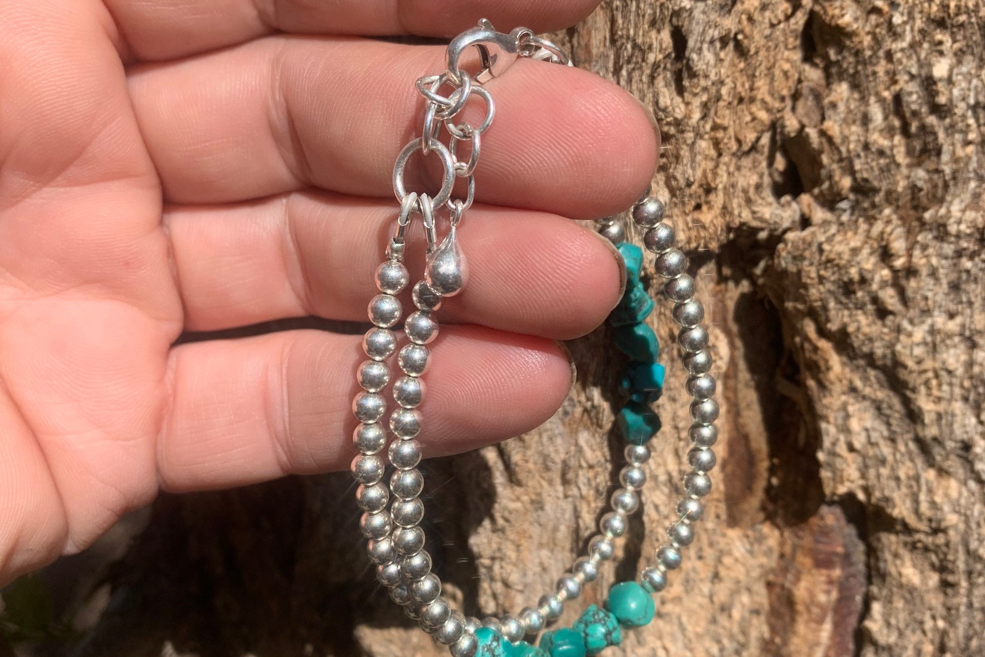 Turquoise Bracelet, Sterling Silver Bracelet, Turquoise Nugget Bracelet, Southwestern Bracelet, Multistrand Bracelet