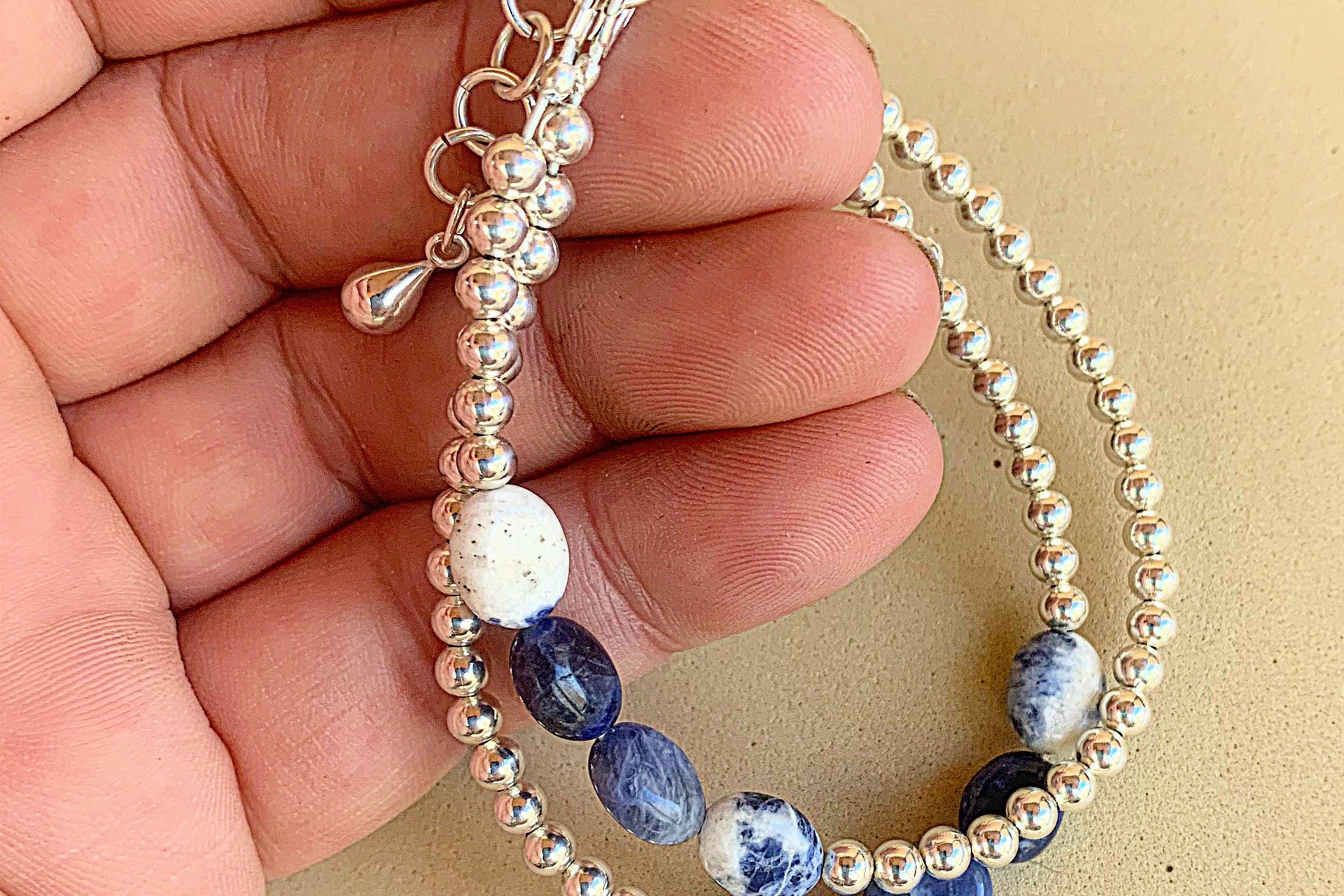 Sterling Silver Bracelet, Sodalite Bracelet, Gemstone Bracelet, Adjustable Bracelet, Multistrand Bracelet