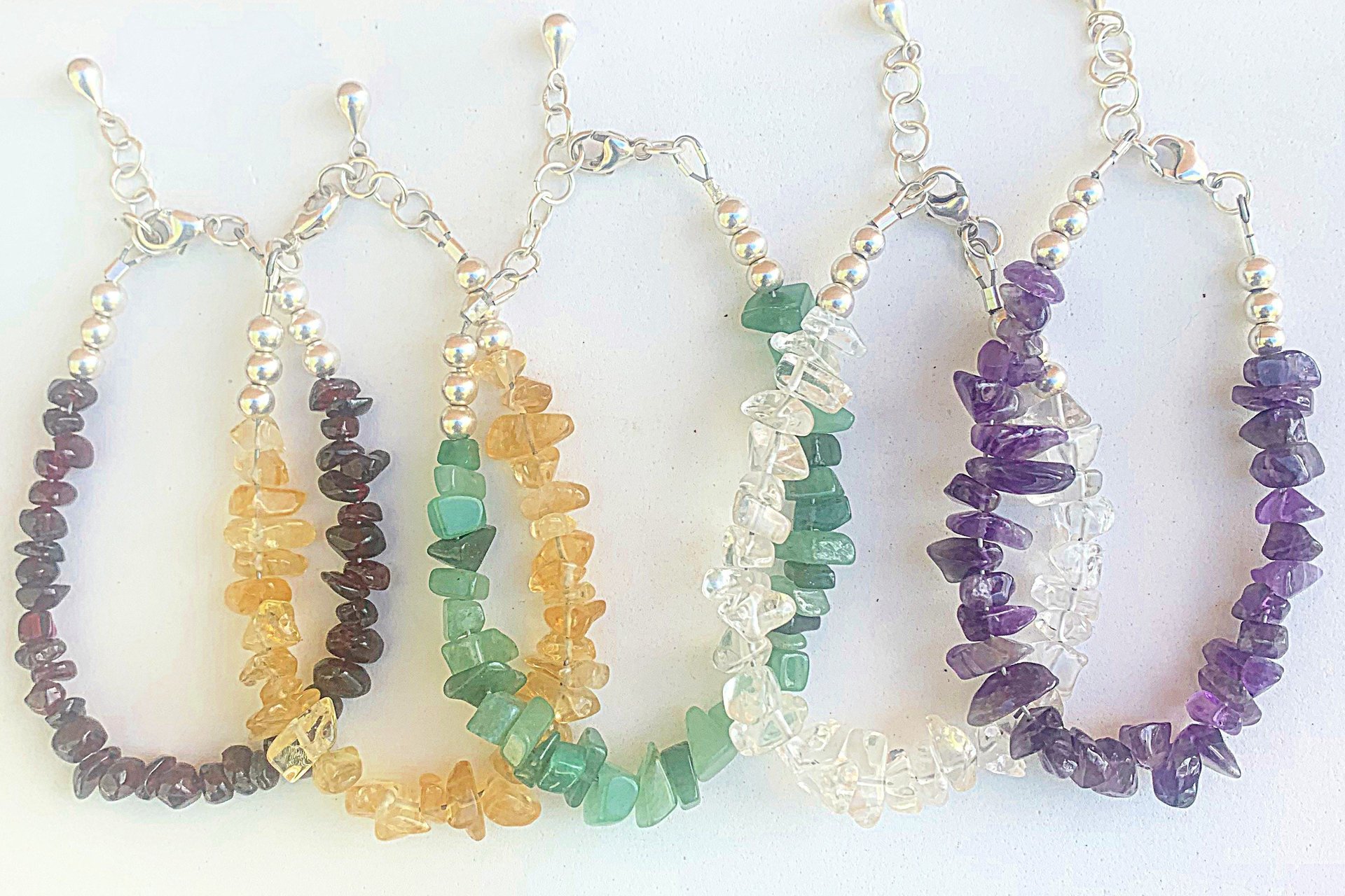 Gemstone Chip Bracelets, Sterling Silver Bracelets, Gemstone Chip and Nugget  Bracelets, Adjustable Bracelets