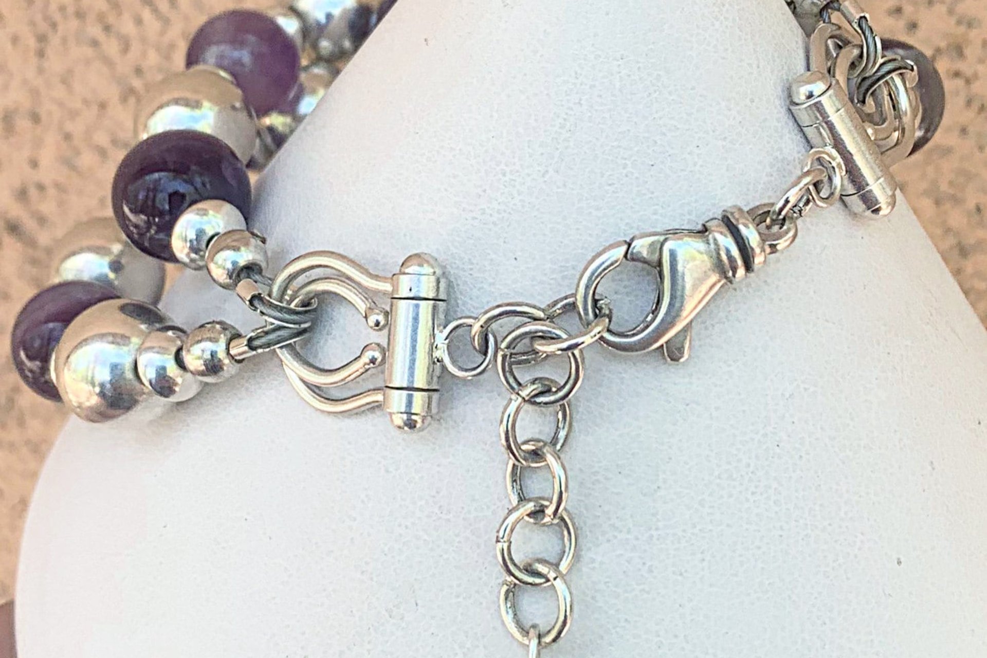 Amethyst Bracelet, 10mm Sterling Silver Bracelet, Gemstone Bracelet, Adjustable Bracelet