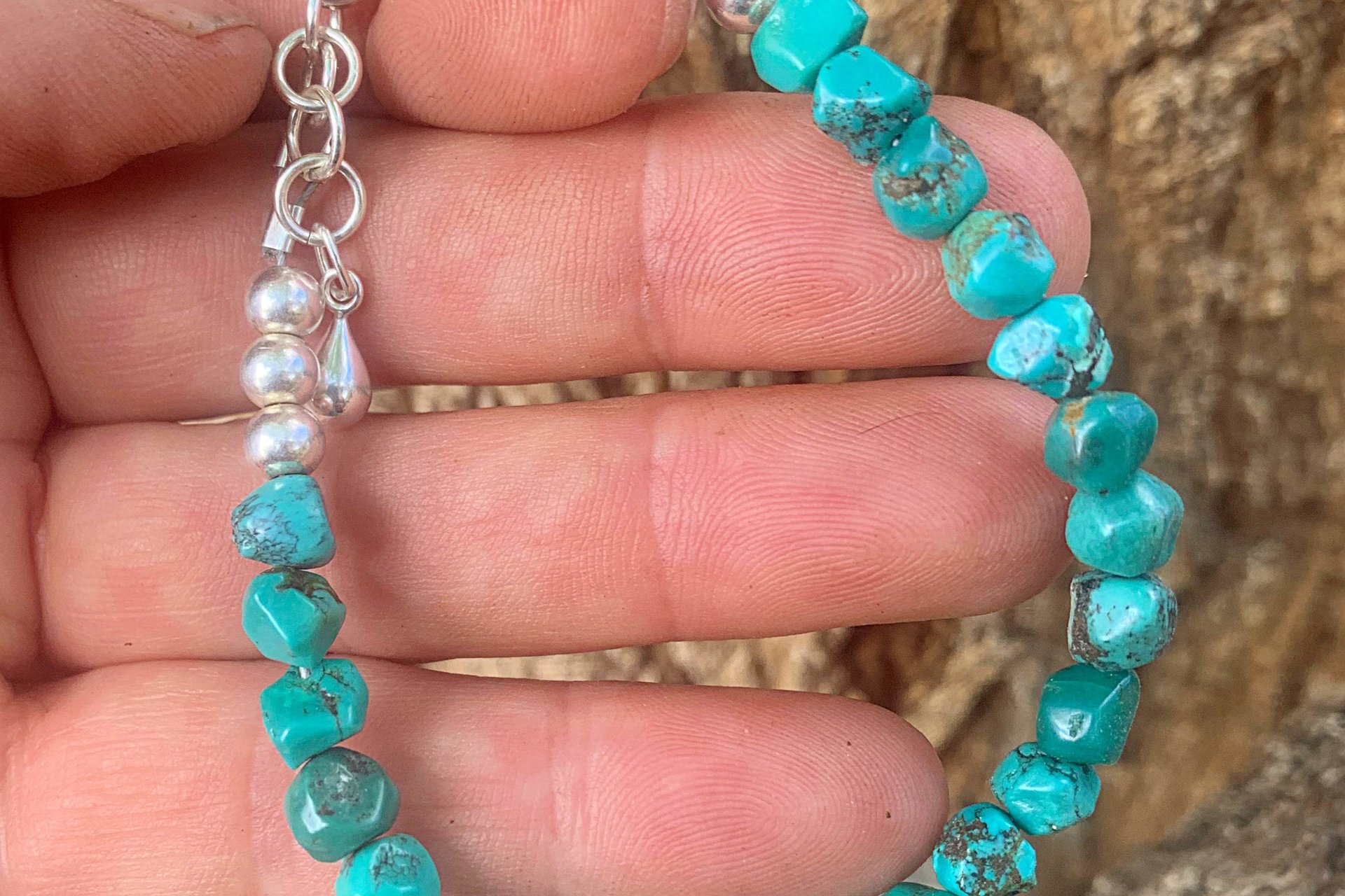 Turquoise Nugget Bracelet, Turquoise and Sterling Silver Bracelet, Adjustable Bracelet