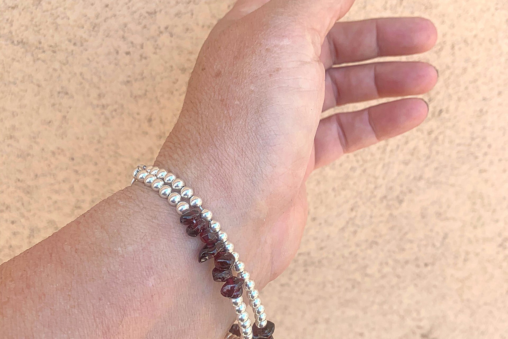 Garnet Bracelet, Sterling Silver Bracelet, Gemstone Bracelet, Multi-strand Bracelet