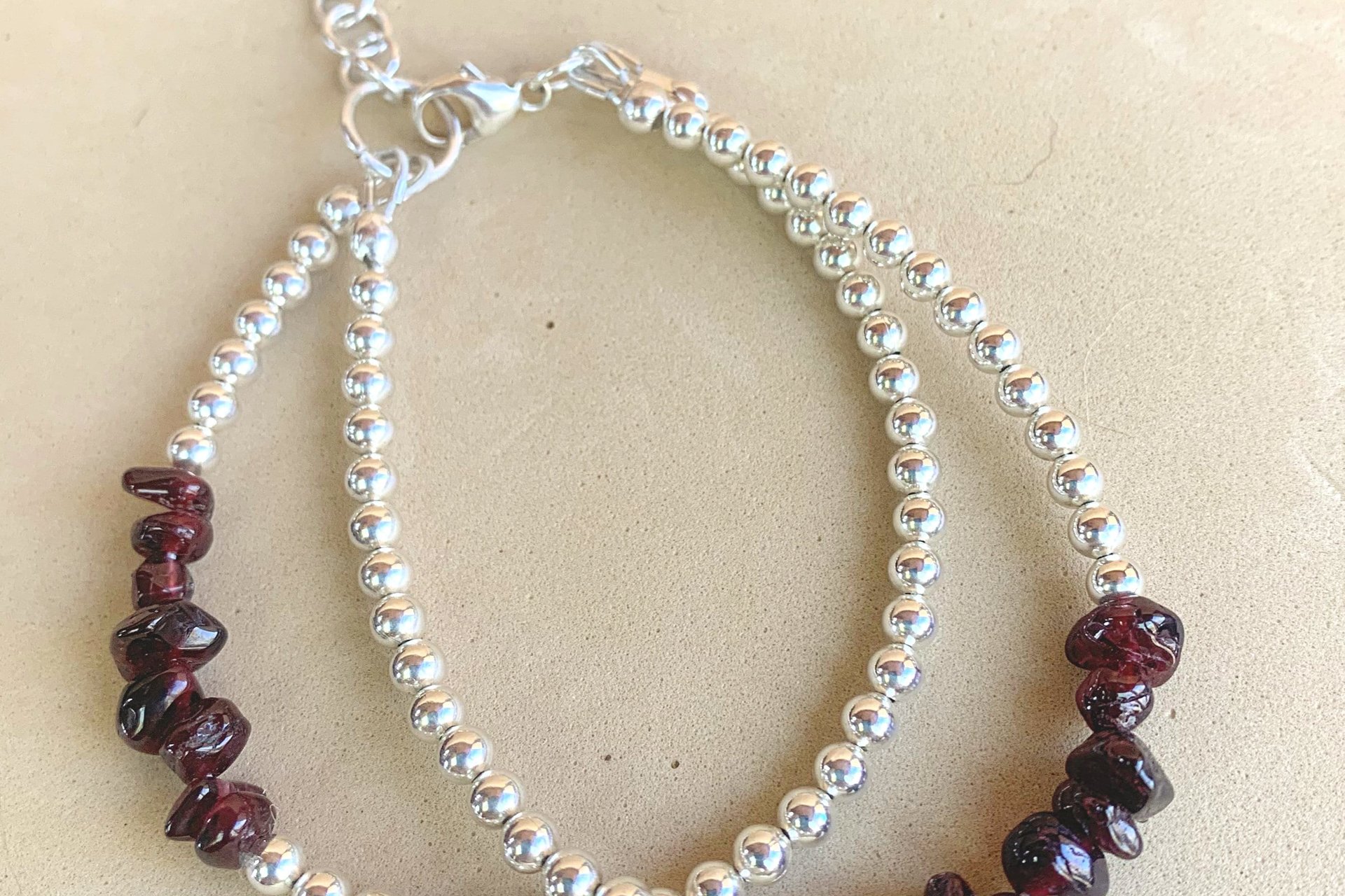 Garnet Bracelet, Sterling Silver Bracelet, Gemstone Bracelet, Multi-strand Bracelet