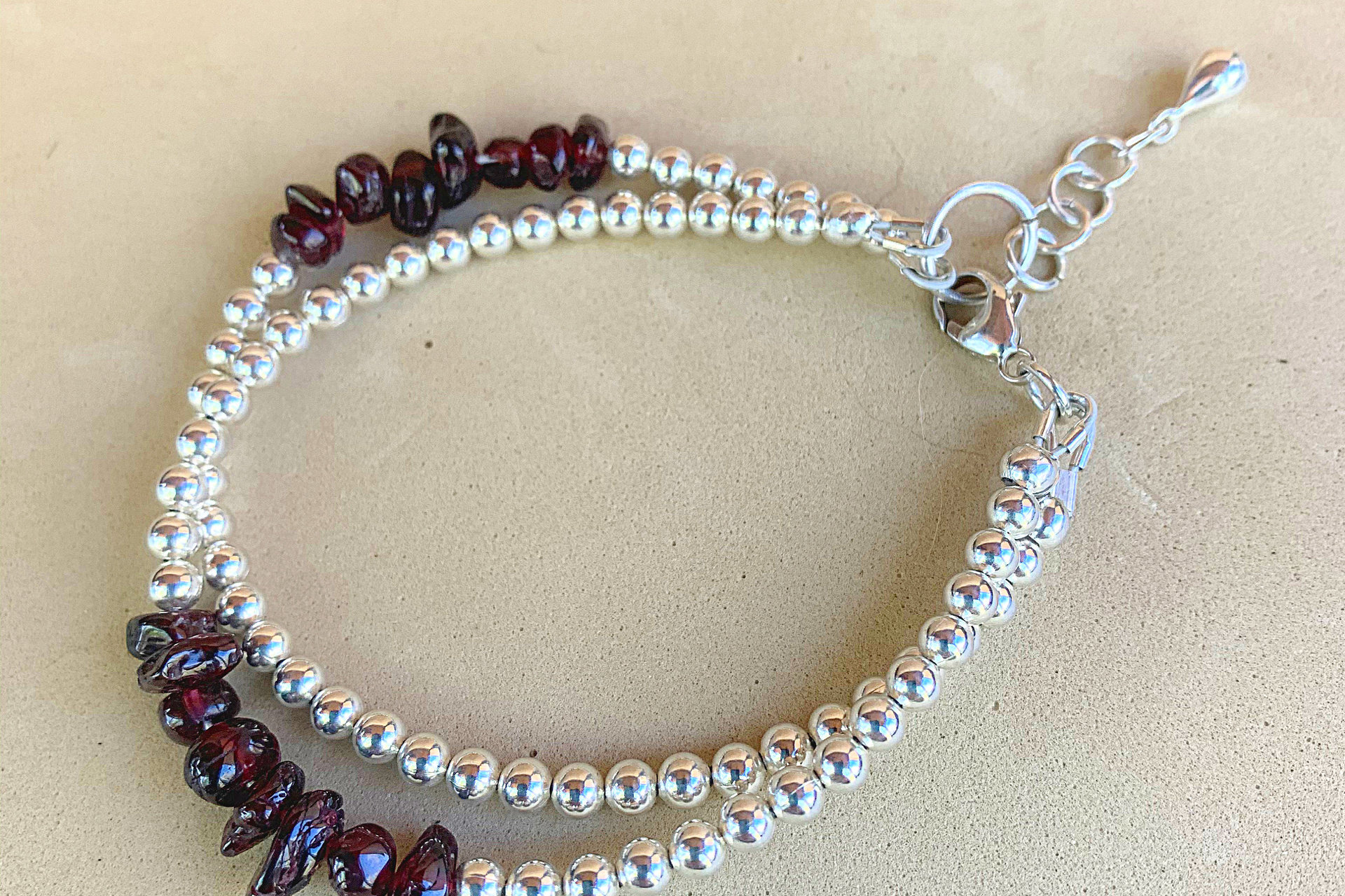 Garnet Bracelet, Sterling Silver Bracelet, Gemstone Bracelet, Multi-strand Bracelet