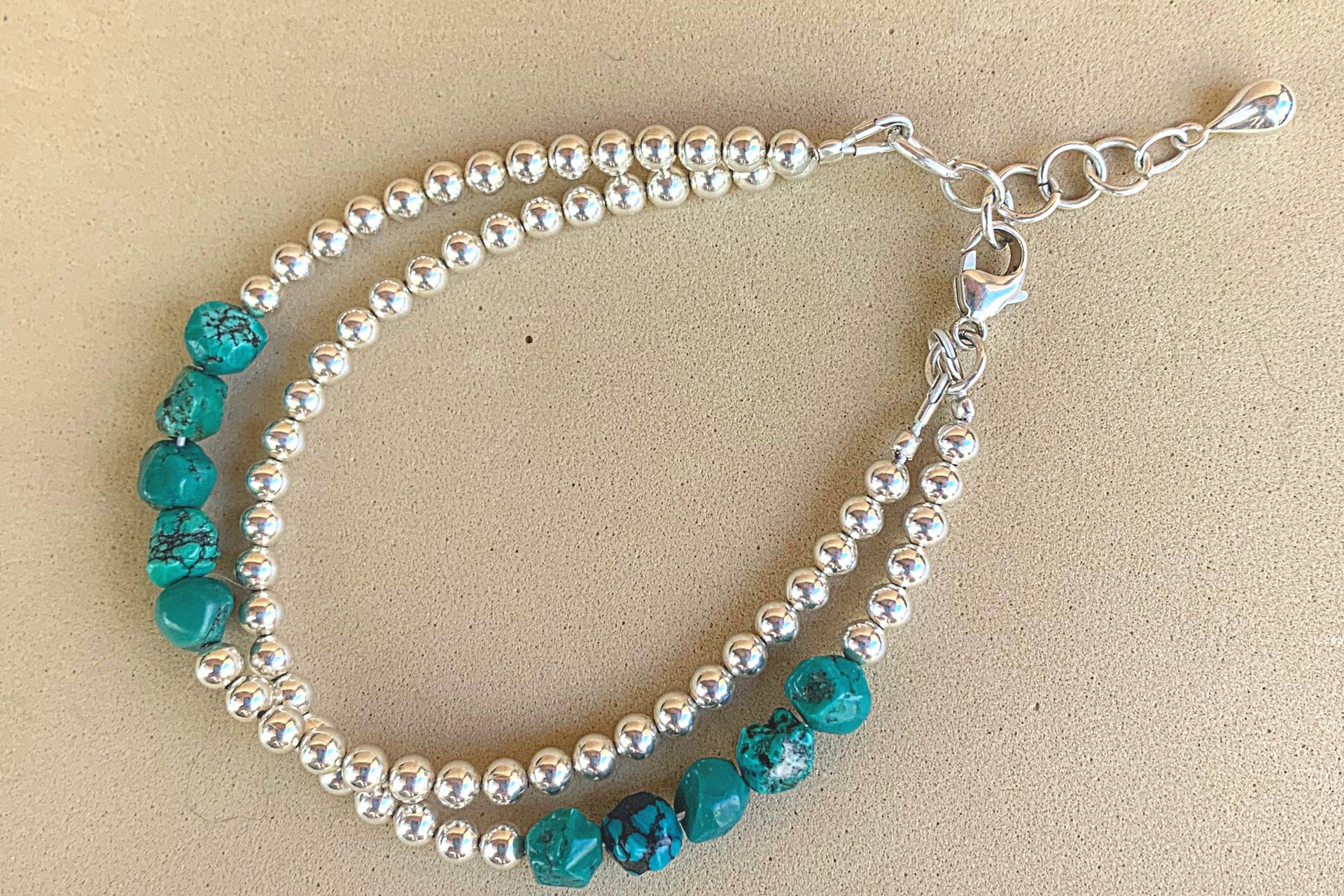 Turquoise Bracelet, Sterling Silver Bracelet, Turquoise Nugget Bracelet, Southwestern Bracelet, Multistrand Bracelet