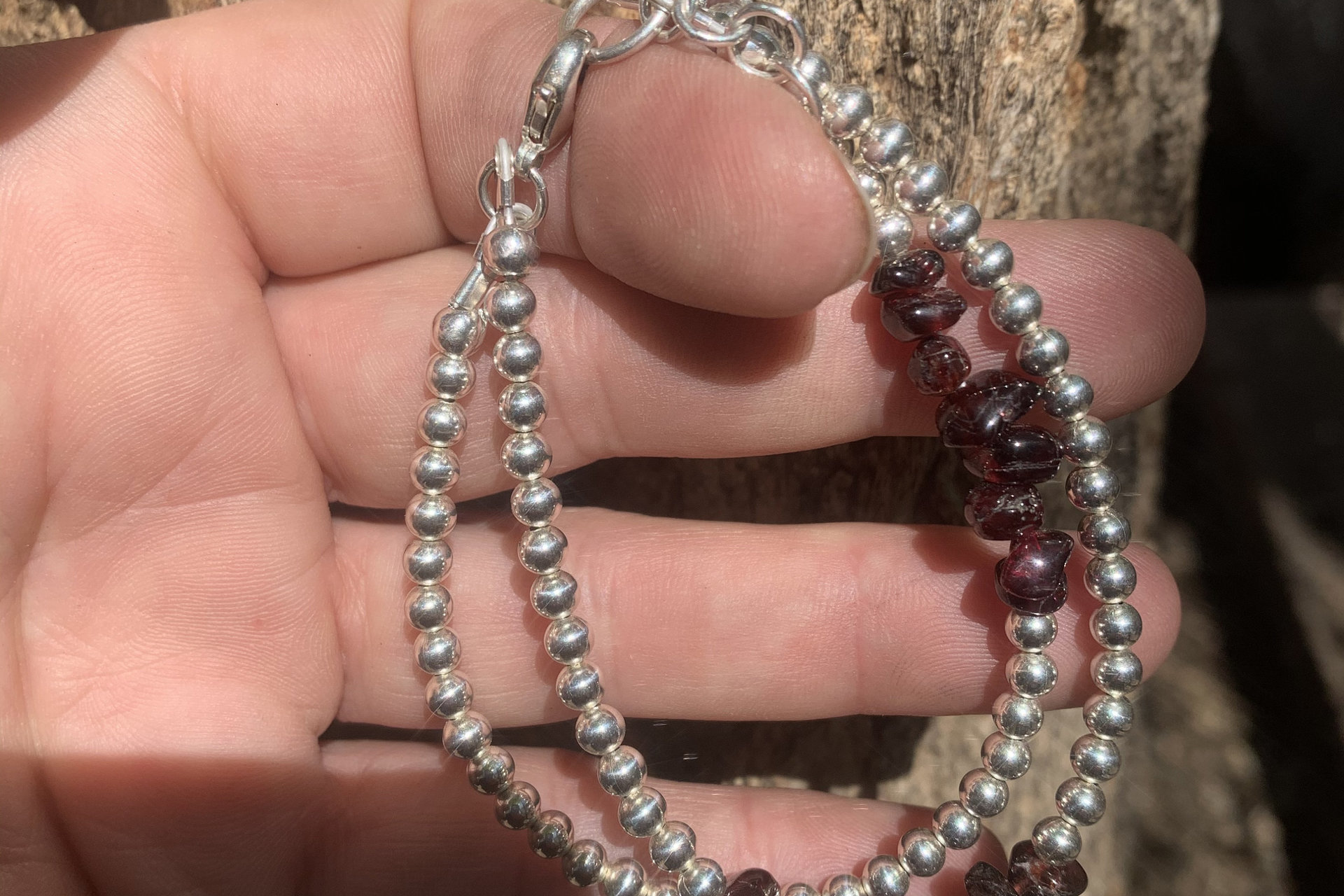 Garnet Bracelet, Sterling Silver Bracelet, Gemstone Bracelet, Multi-strand Bracelet