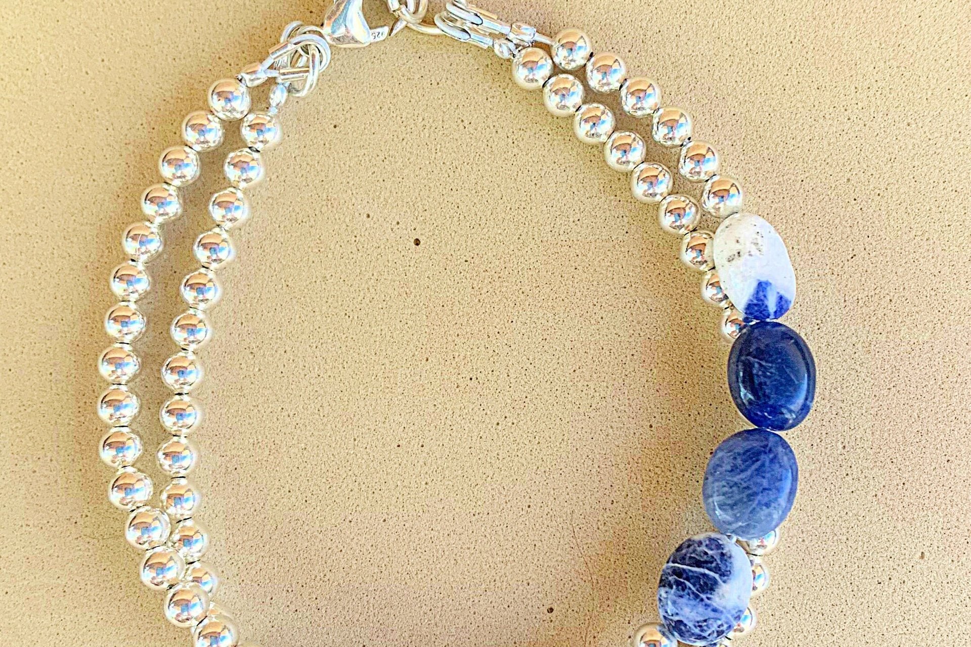 Sterling Silver Bracelet, Sodalite Bracelet, Gemstone Bracelet, Adjustable Bracelet, Multistrand Bracelet
