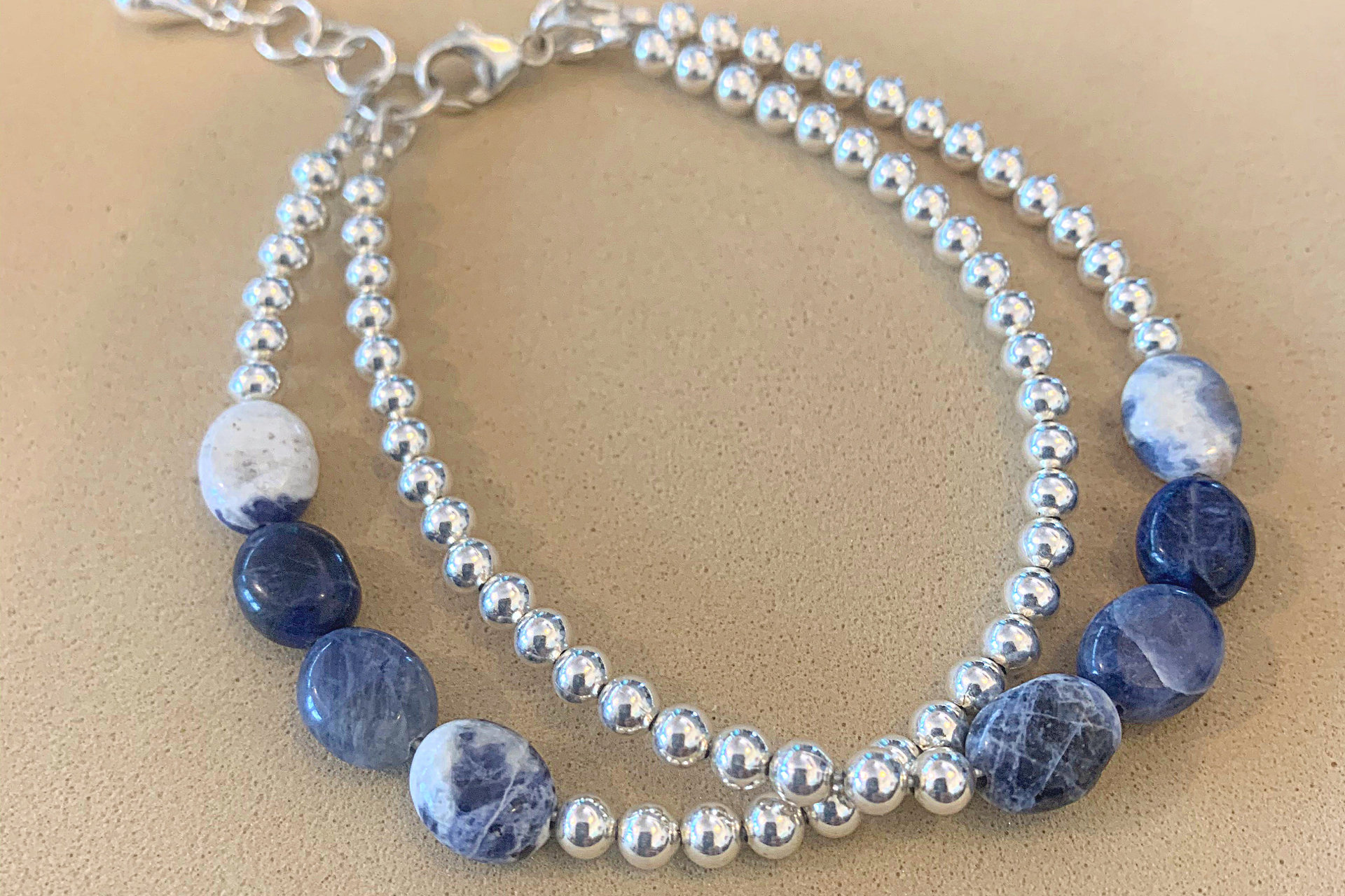 Sterling Silver Bracelet, Sodalite Bracelet, Gemstone Bracelet, Adjustable Bracelet, Multistrand Bracelet