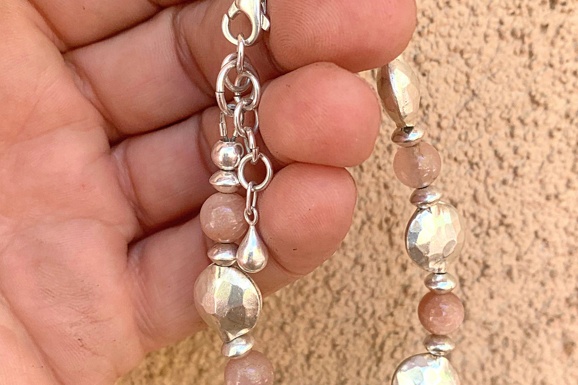 Moonstone Bracelet, Hill Tribe Fine Silver Bracelet, Pink Flake Moonstone Bracelet, Gemstone Bracelet