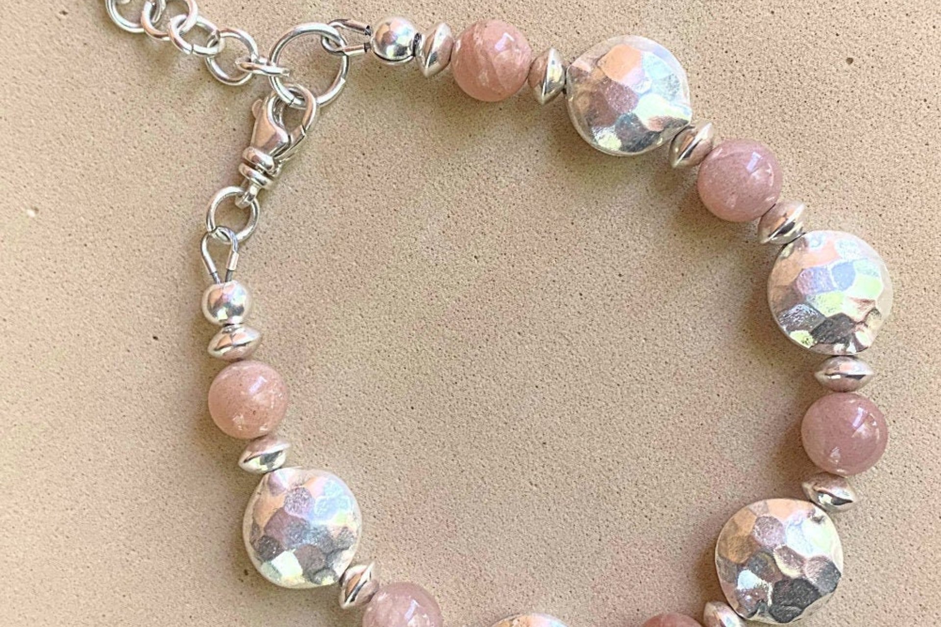 Moonstone Bracelet, Hill Tribe Fine Silver Bracelet, Pink Flake Moonstone Bracelet, Gemstone Bracelet