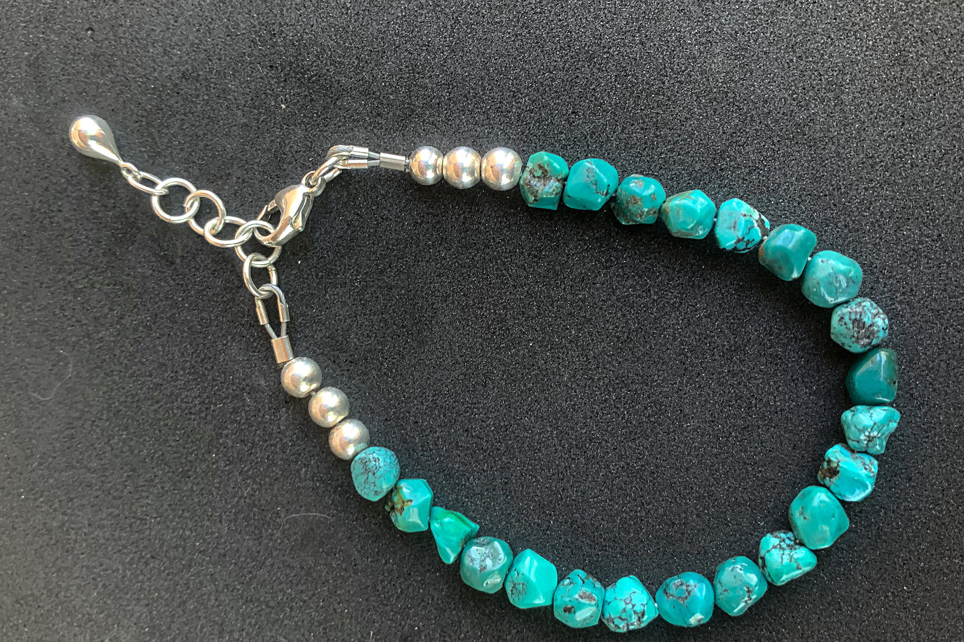 Turquoise Nugget Bracelet, Turquoise and Sterling Silver Bracelet, Adjustable Bracelet