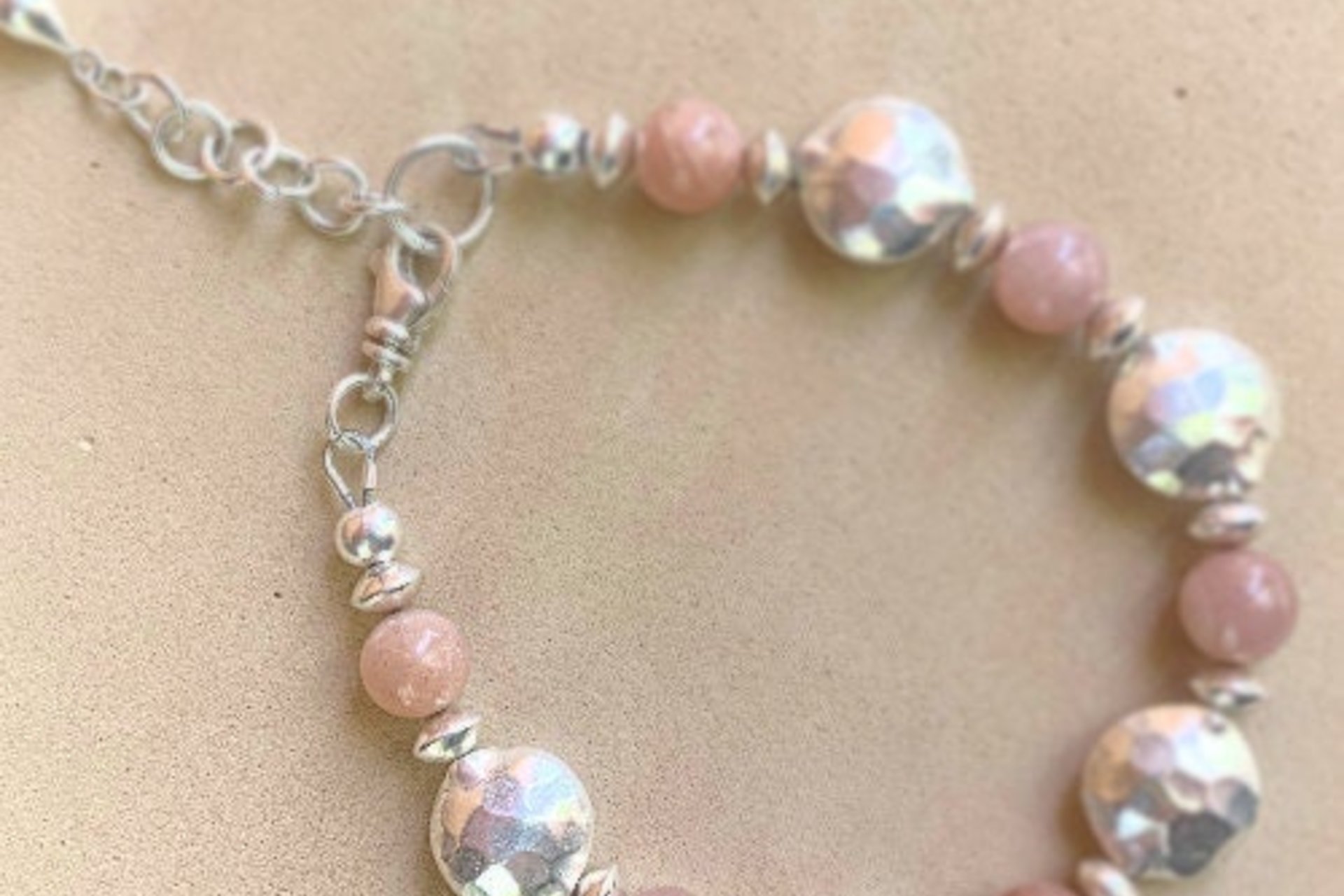 Moonstone Bracelet, Hill Tribe Fine Silver Bracelet, Pink Flake Moonstone Bracelet, Gemstone Bracelet