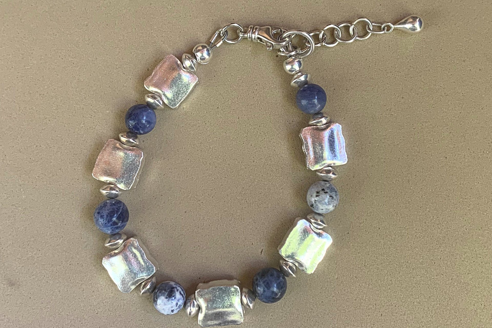 Sodalite Bracelet,Sterling Silver Bracelet, Fine Silver Bracelet, Gemstone Bracelet, Adjustable Bracelet