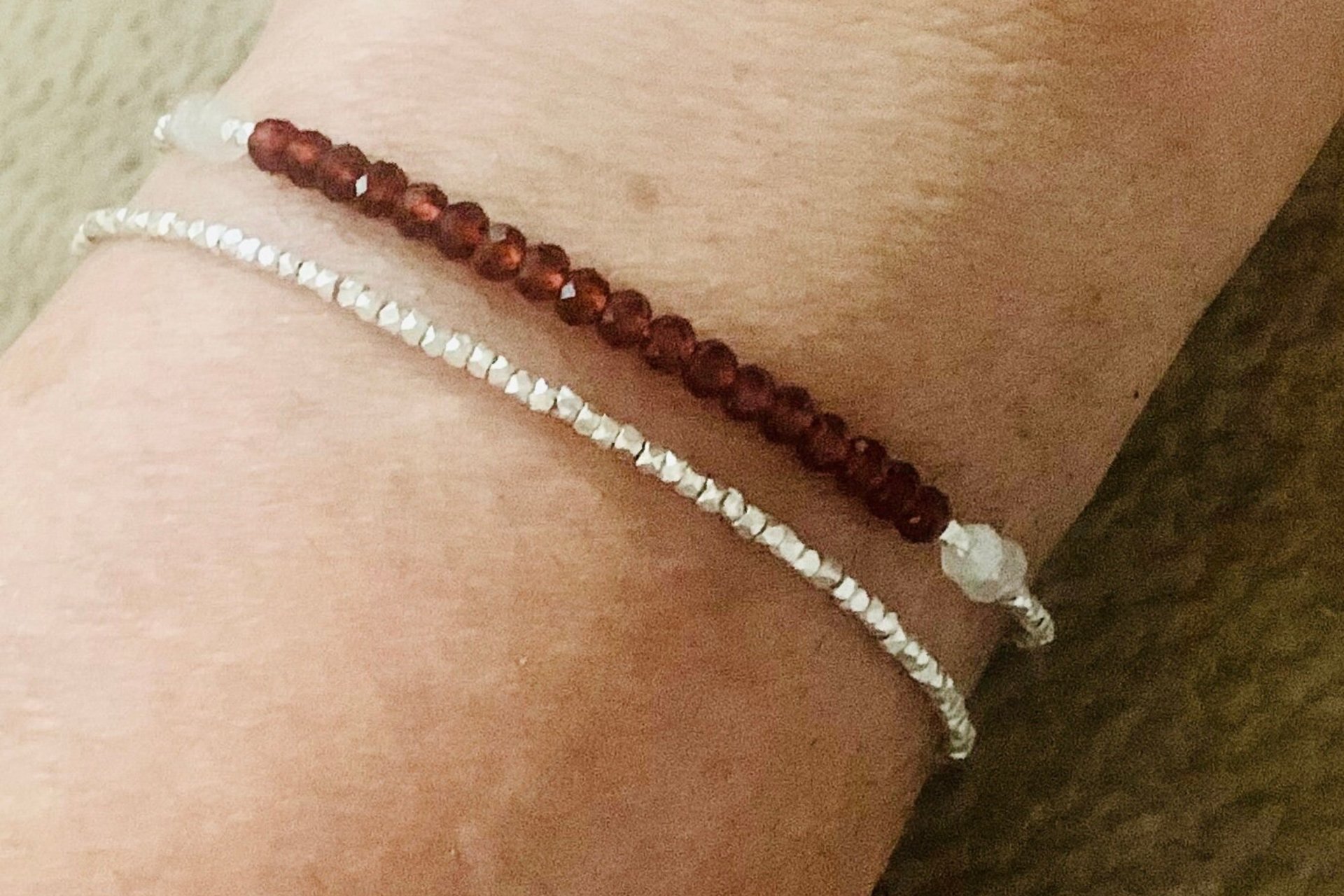 Garnet Bracelet, Gemstone Bracelet, Multistrand Bracelet, Hill Tribe Fine Silver Bracelet, Rainbow Moonstone Bracelet, Valentine Gift