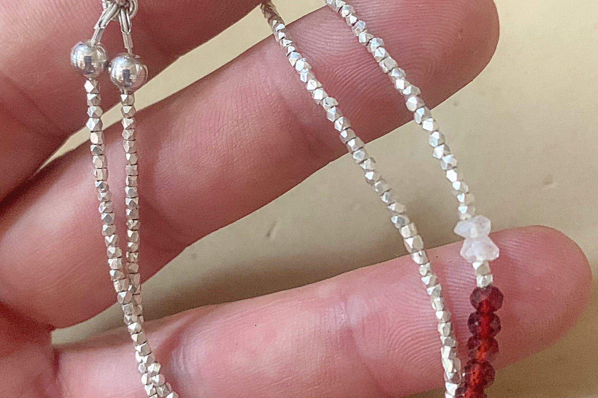 Garnet Bracelet, Gemstone Bracelet, Multistrand Bracelet, Hill Tribe Fine Silver Bracelet, Rainbow Moonstone Bracelet, Valentine Gift