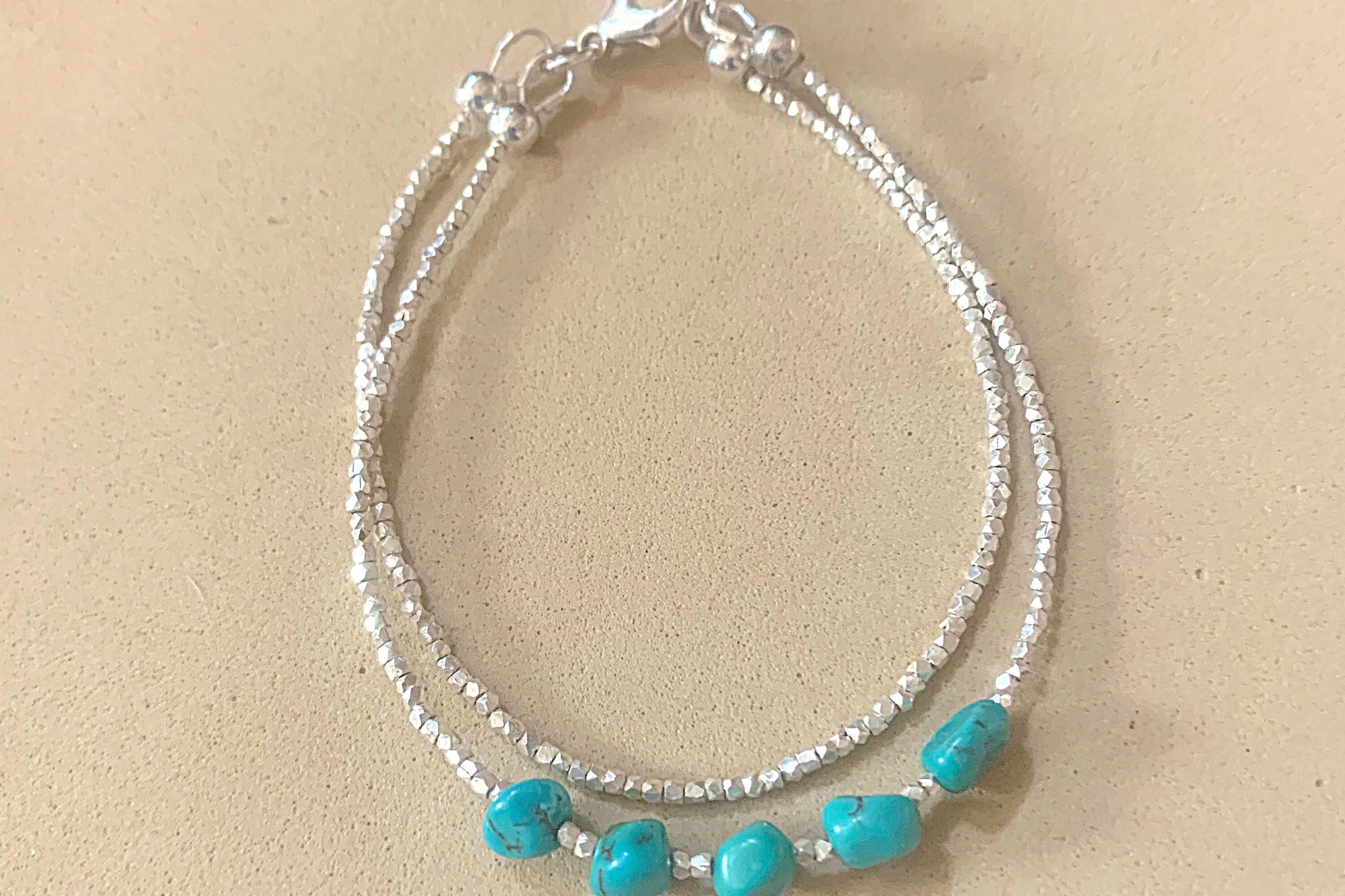 Apatite Bracelet, Sterling and Hill Tribe Fine Silver Bracelet, Gift for her, Multi-strand Bracelet, Adjustable Bracelet, Gemstone Bracelet