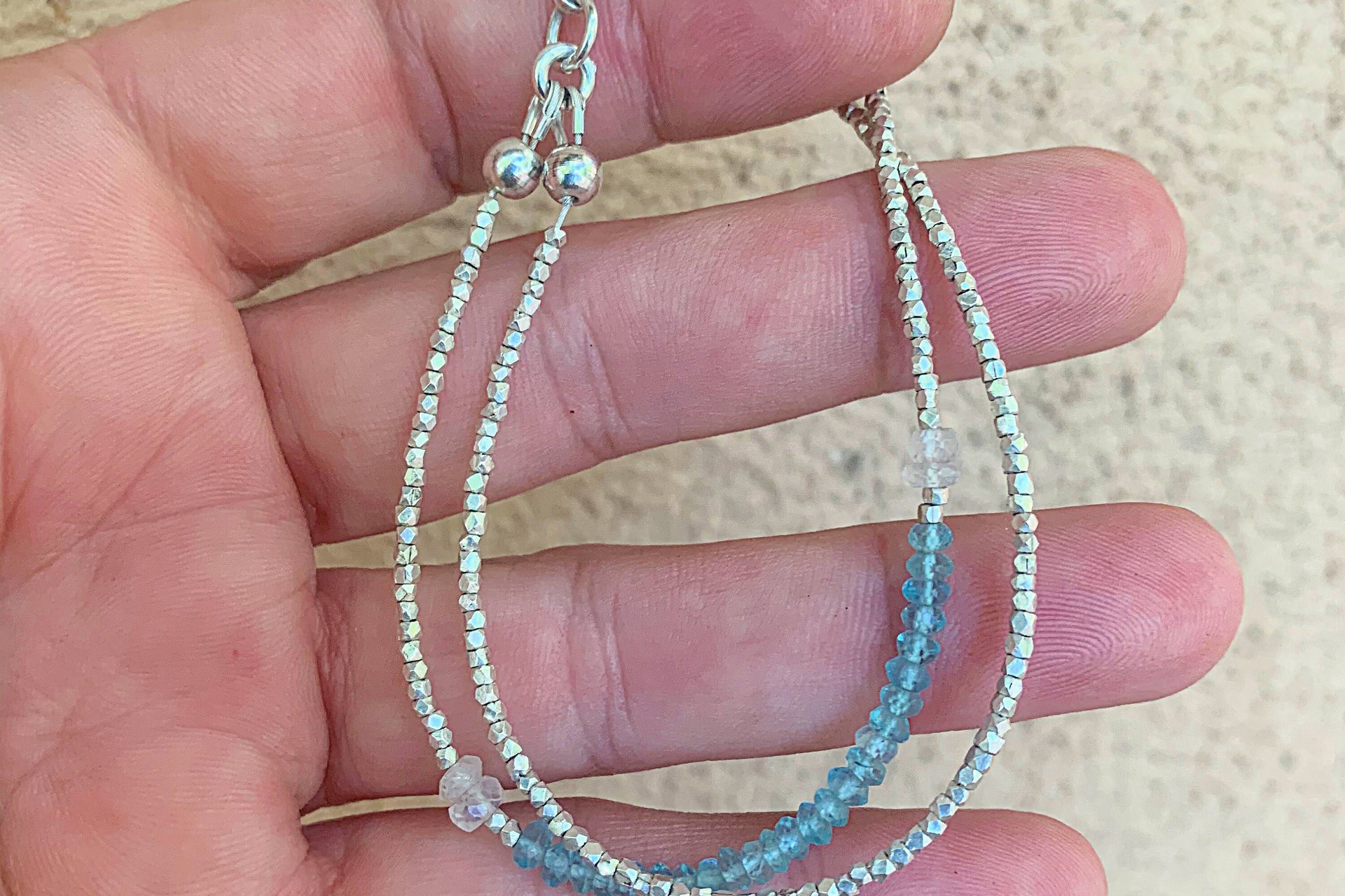 Apatite Bracelet, Sterling and Hill Tribe Fine Silver Bracelet, Gift for her, Multi-strand Bracelet, Adjustable Bracelet, Gemstone Bracelet