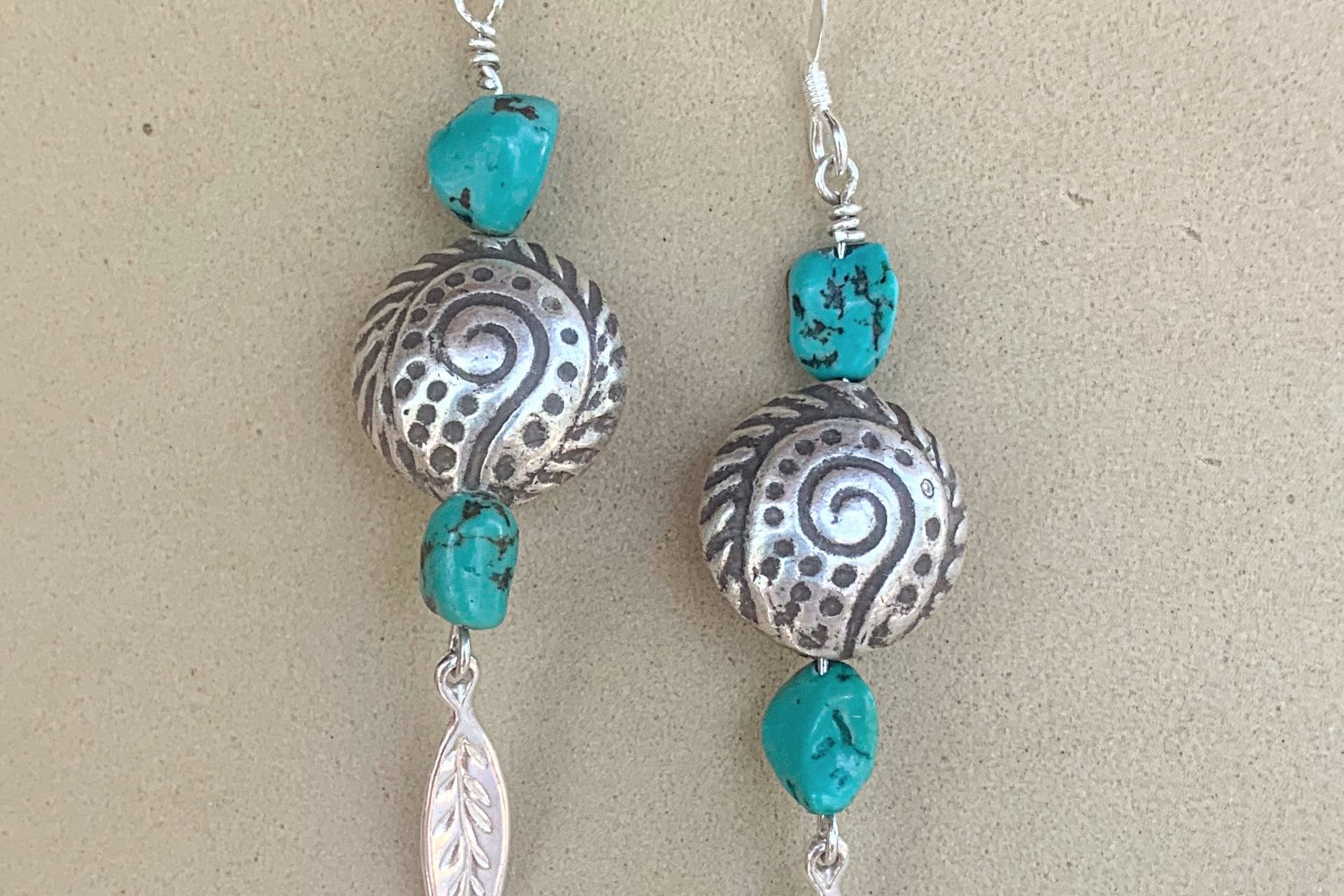 Turquoise Earrings, Hill Tribe Fine Silver Earrings, Sterling Silver Earrings, Southwestern Earrings