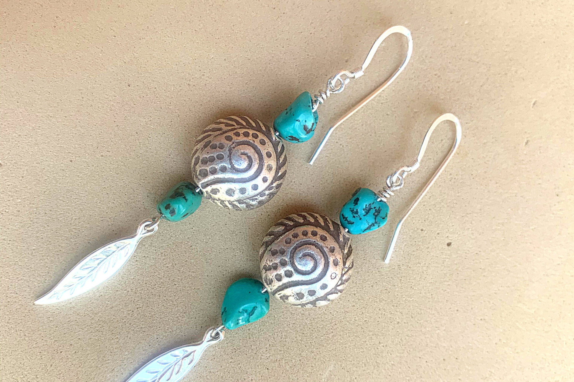 Turquoise Earrings, Hill Tribe Fine Silver Earrings, Sterling Silver Earrings, Southwestern Earrings