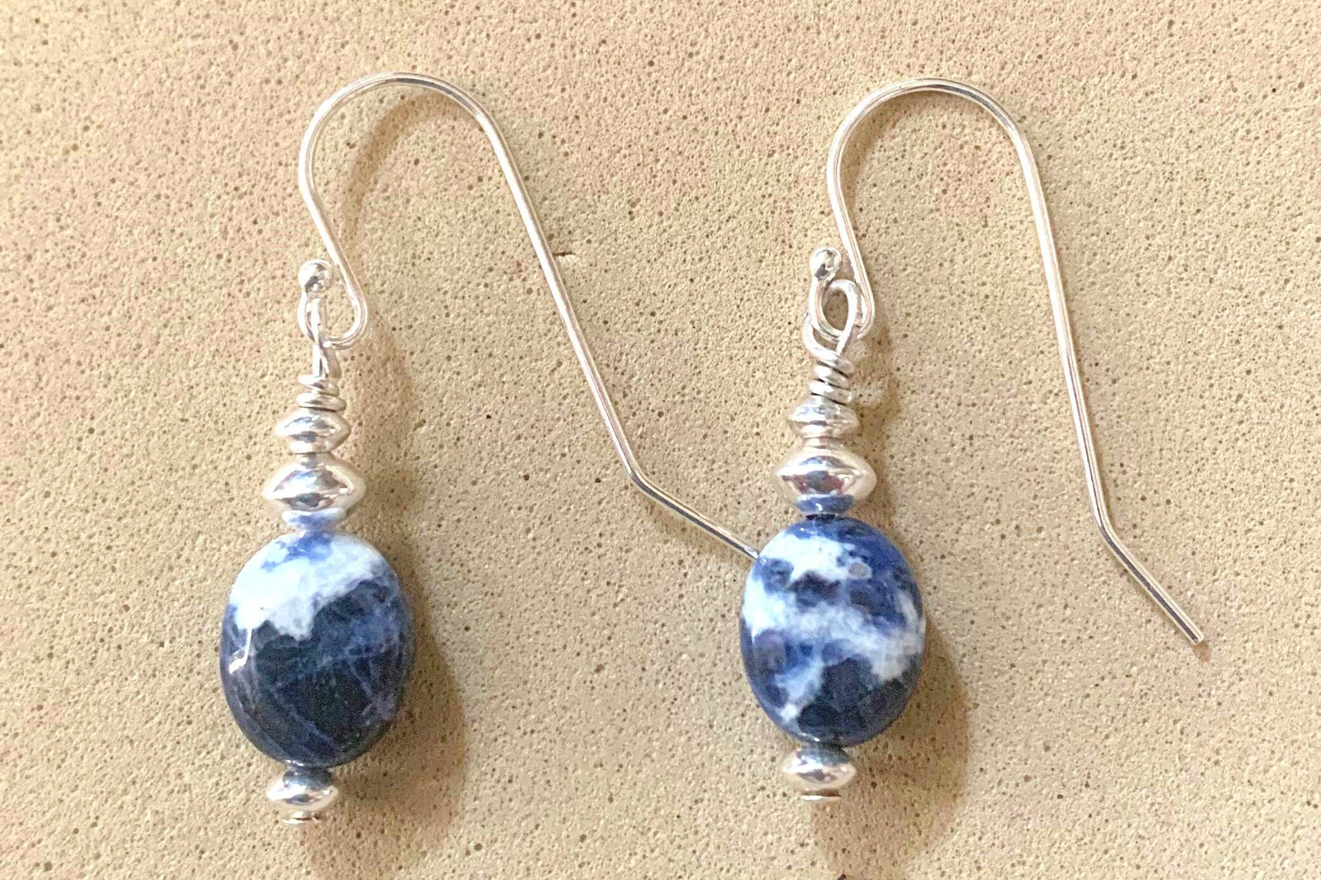 Sodalite Earrings, Gemstone and Sterling Silver Earrings, Minimalist Earrings, Small Drop Earrings